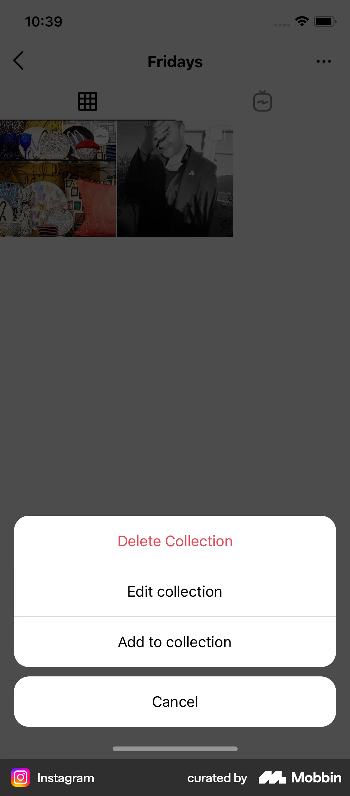 Instagram iOS screen containing Action Sheet UI element