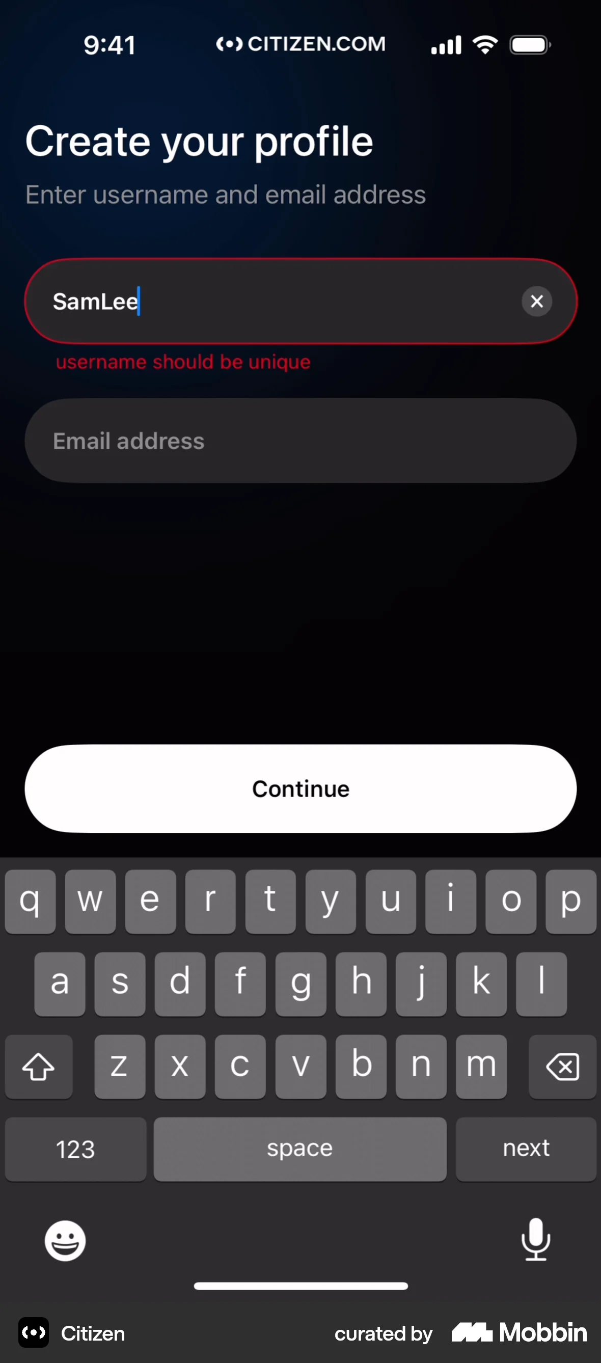 Citizen iOS Error screen