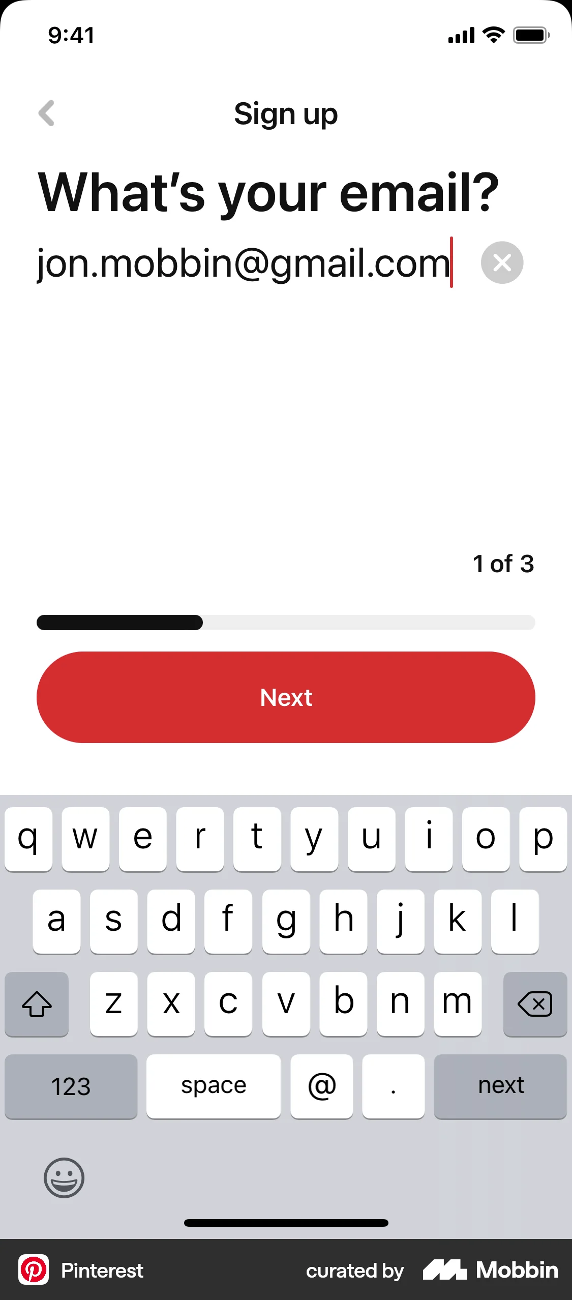 Pinterest iOS Signup screen