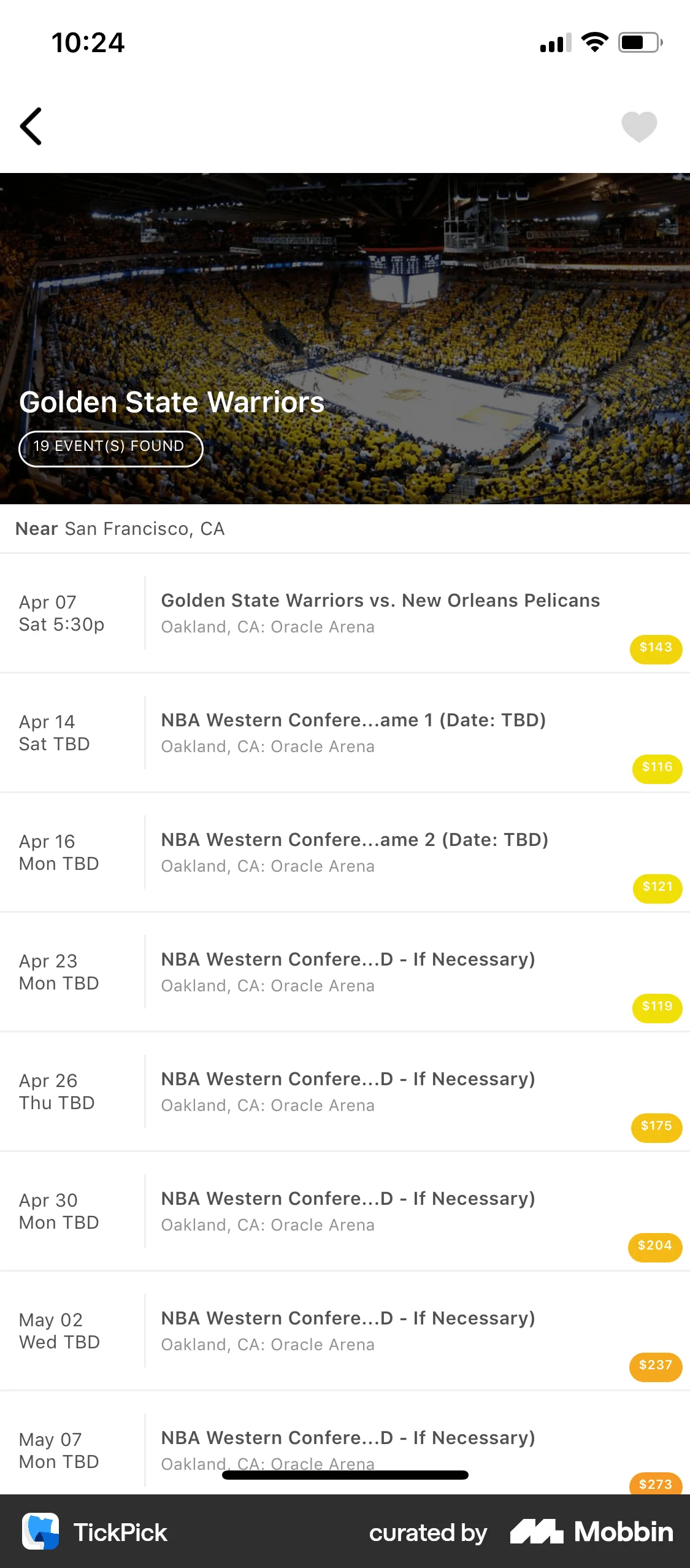 TickPick iOS Event Detail screen