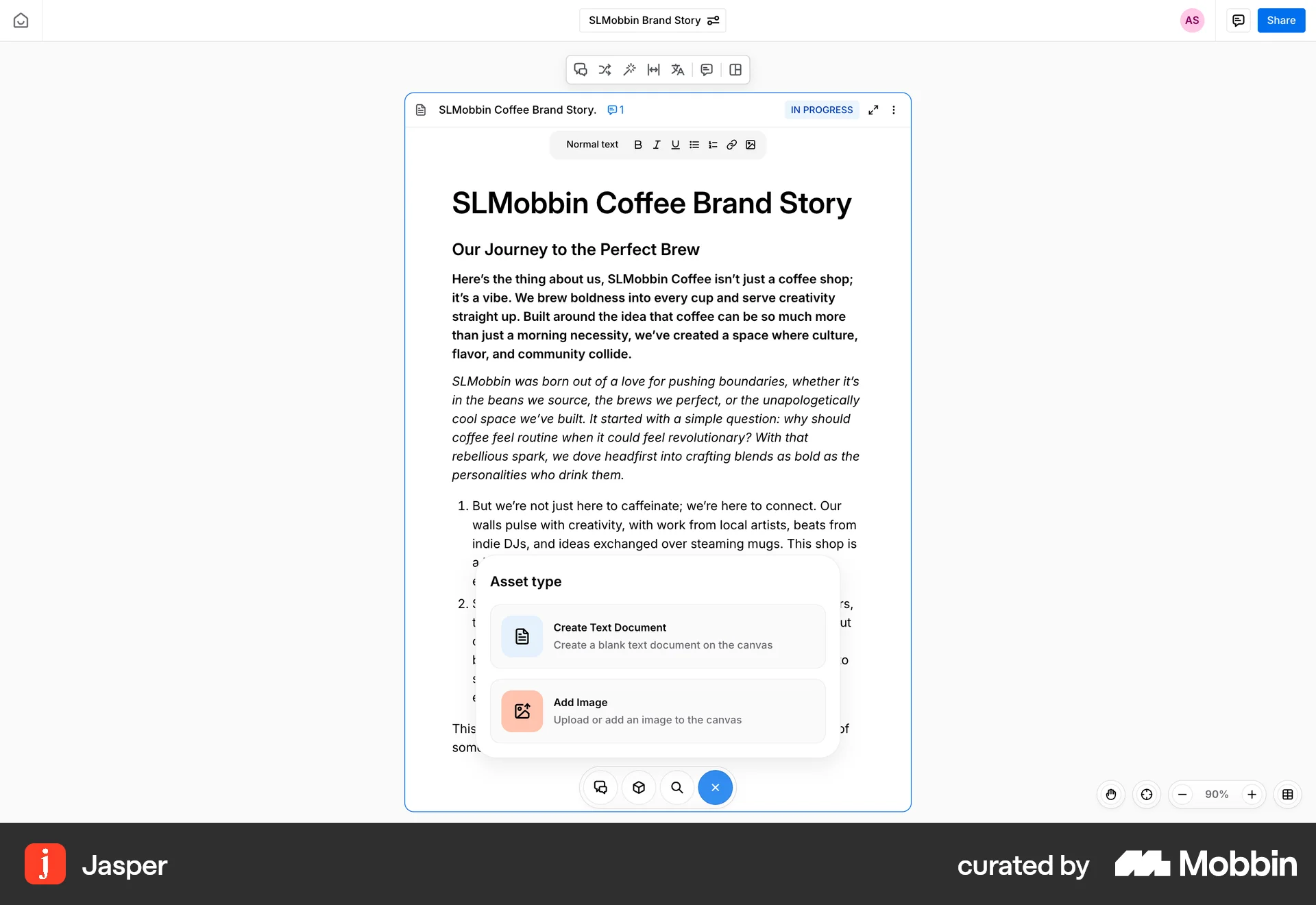 Jasper Web Action Option screen