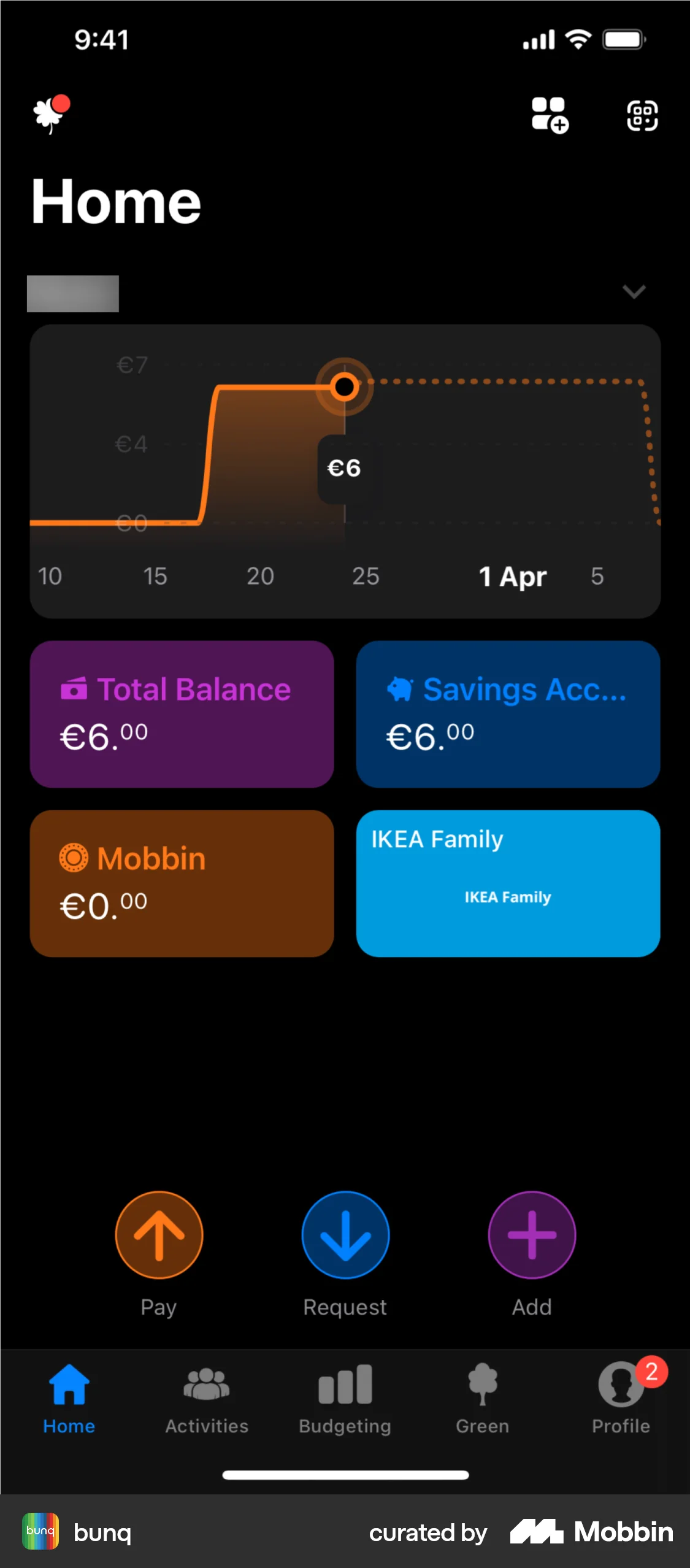 bunq iOS screen containing Tooltip UI element