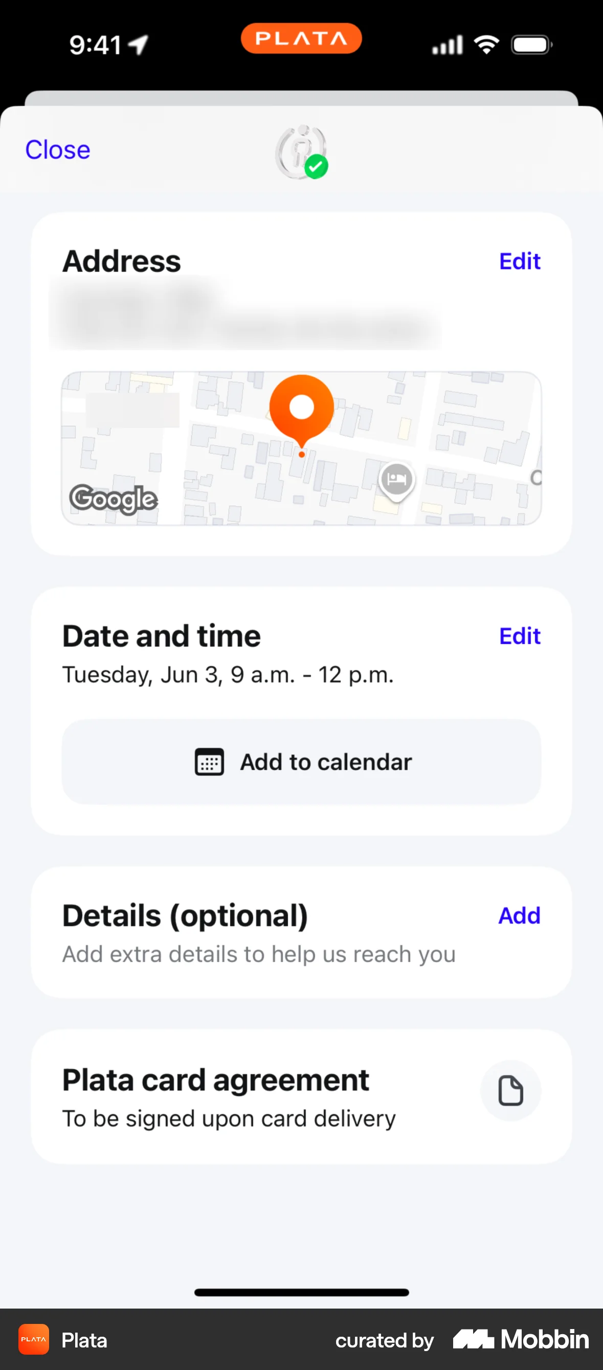 Plata Card iOS Date & Time screen