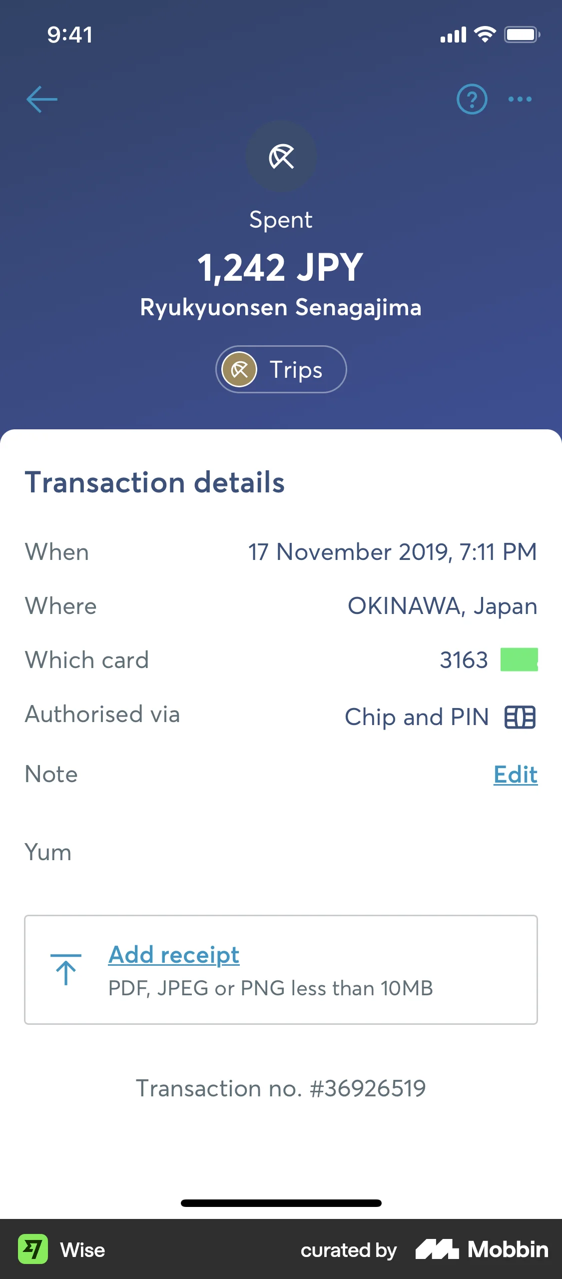 Wise iOS Note Detail screen