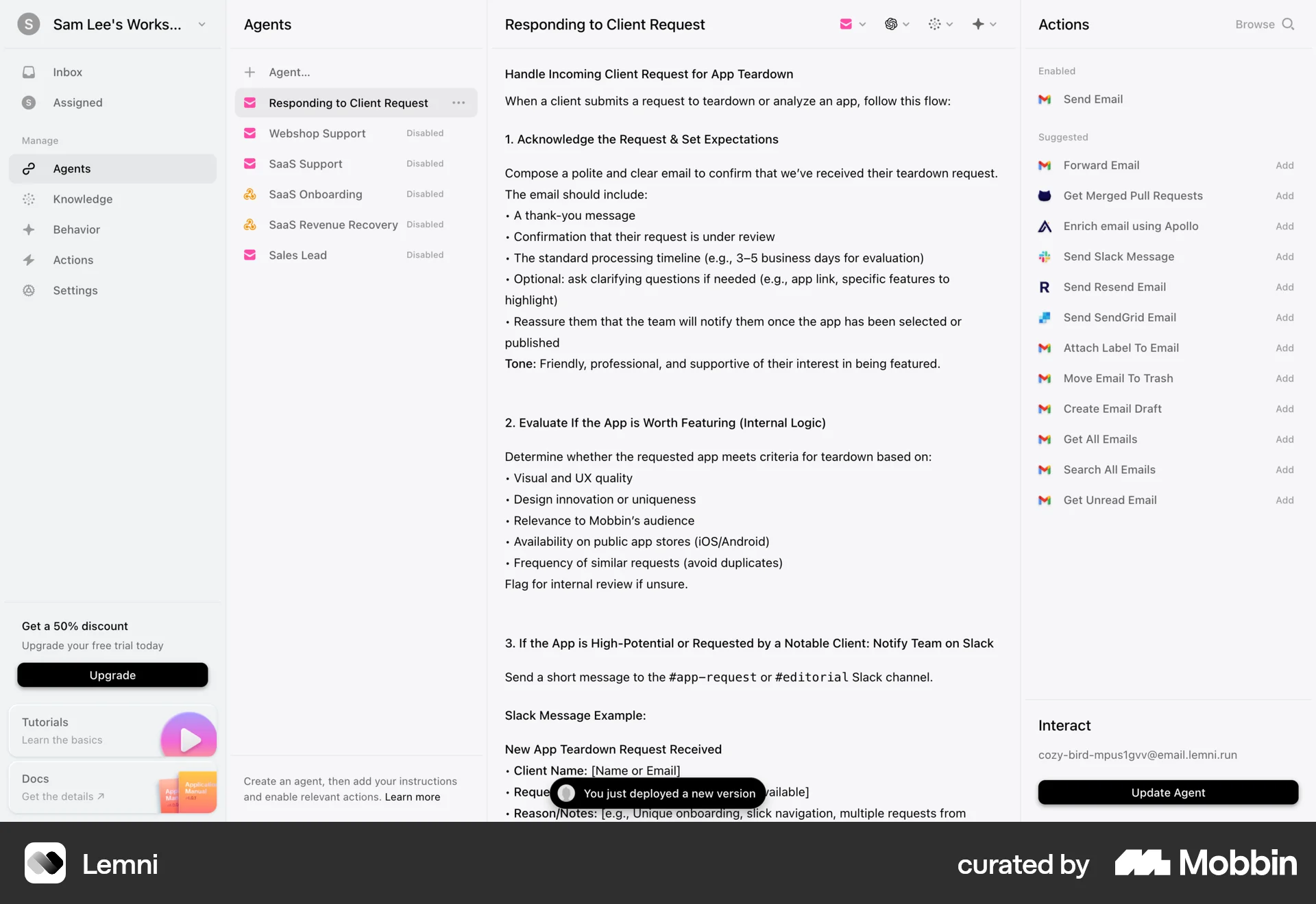 Lemni Web Acknowledgement & Success screen