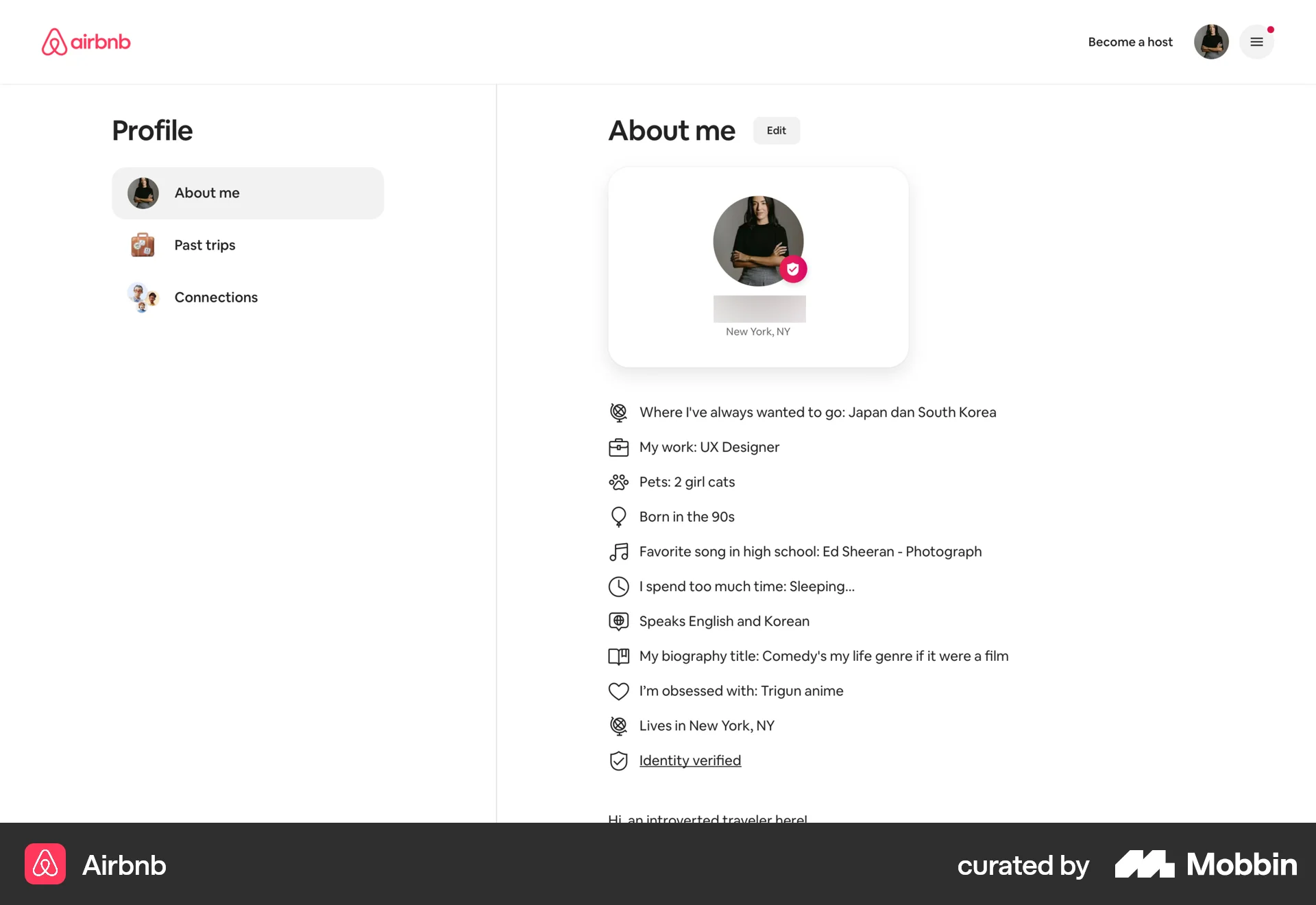 Airbnb Web My Account & Profile screen