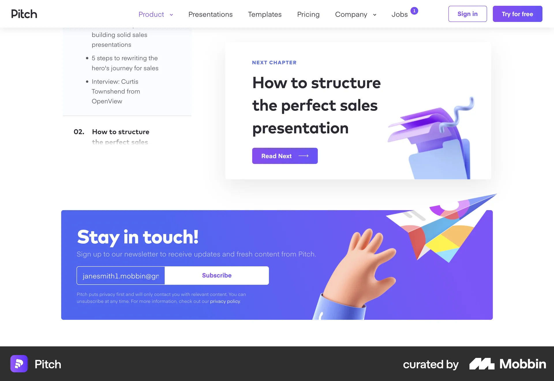 Pitch Web Follow & Subscribe screen
