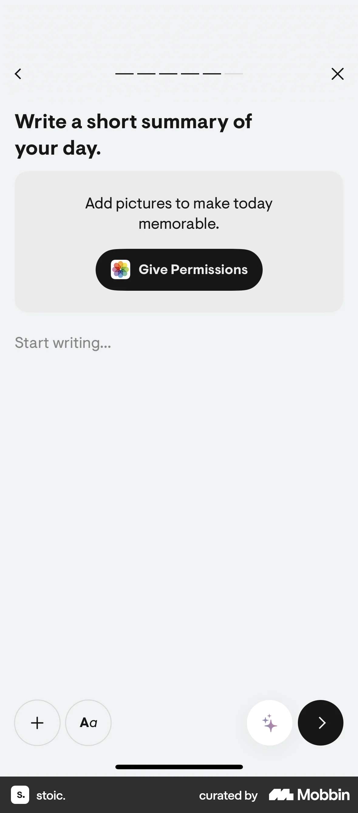 stoic. iOS Permission screen