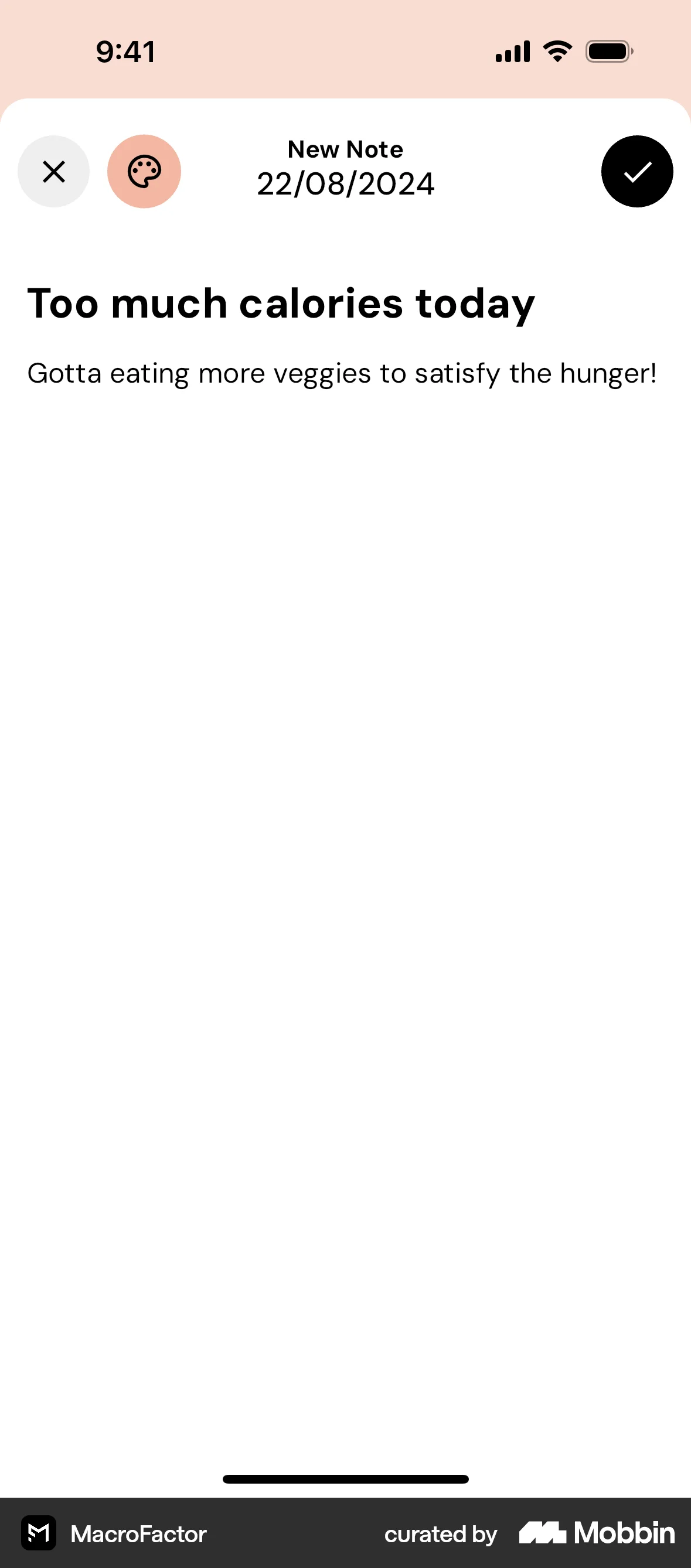 MacroFactor iOS Note Detail screen