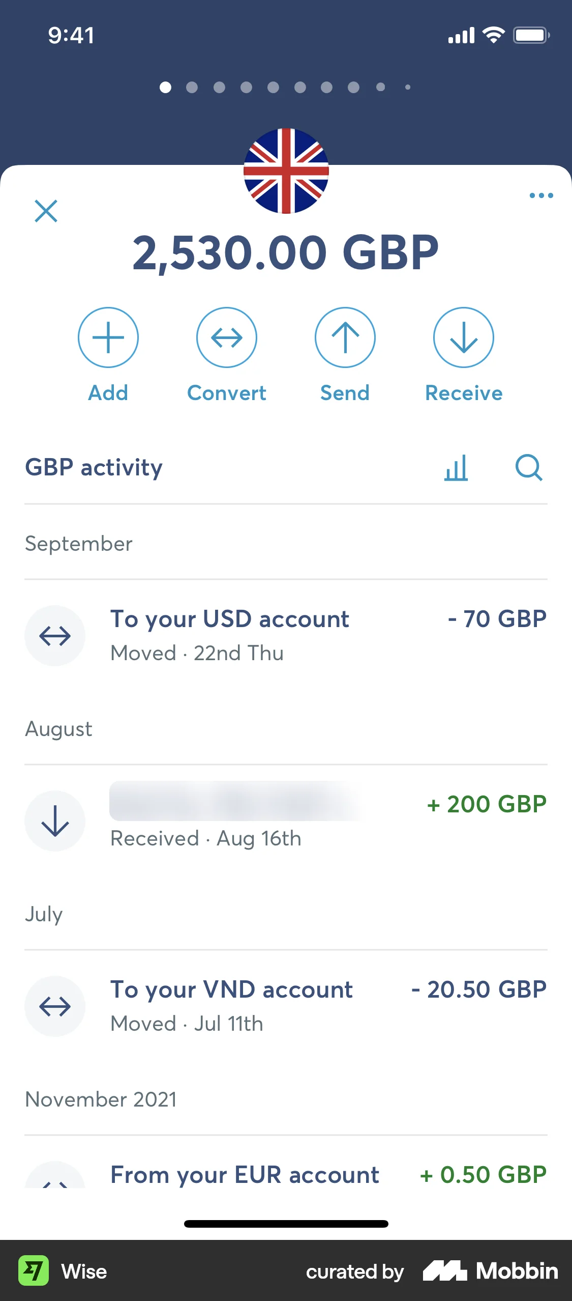 Wise iOS Wallet & Balance screen