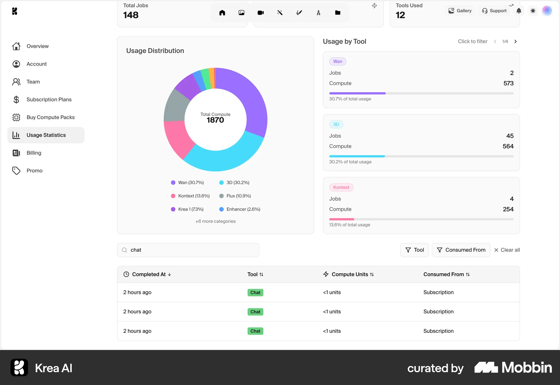 Krea AI Web Search screen