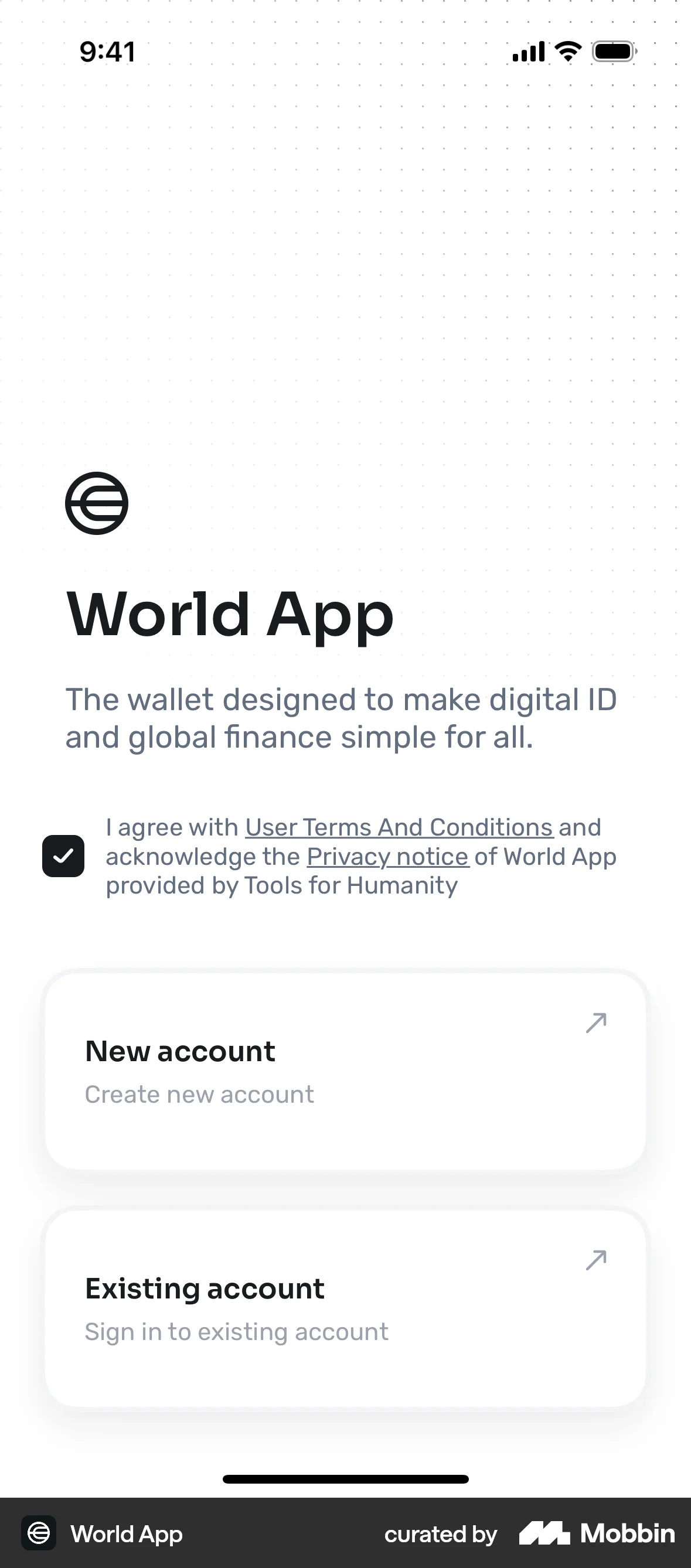 World App iOS screen containing Checkbox UI element