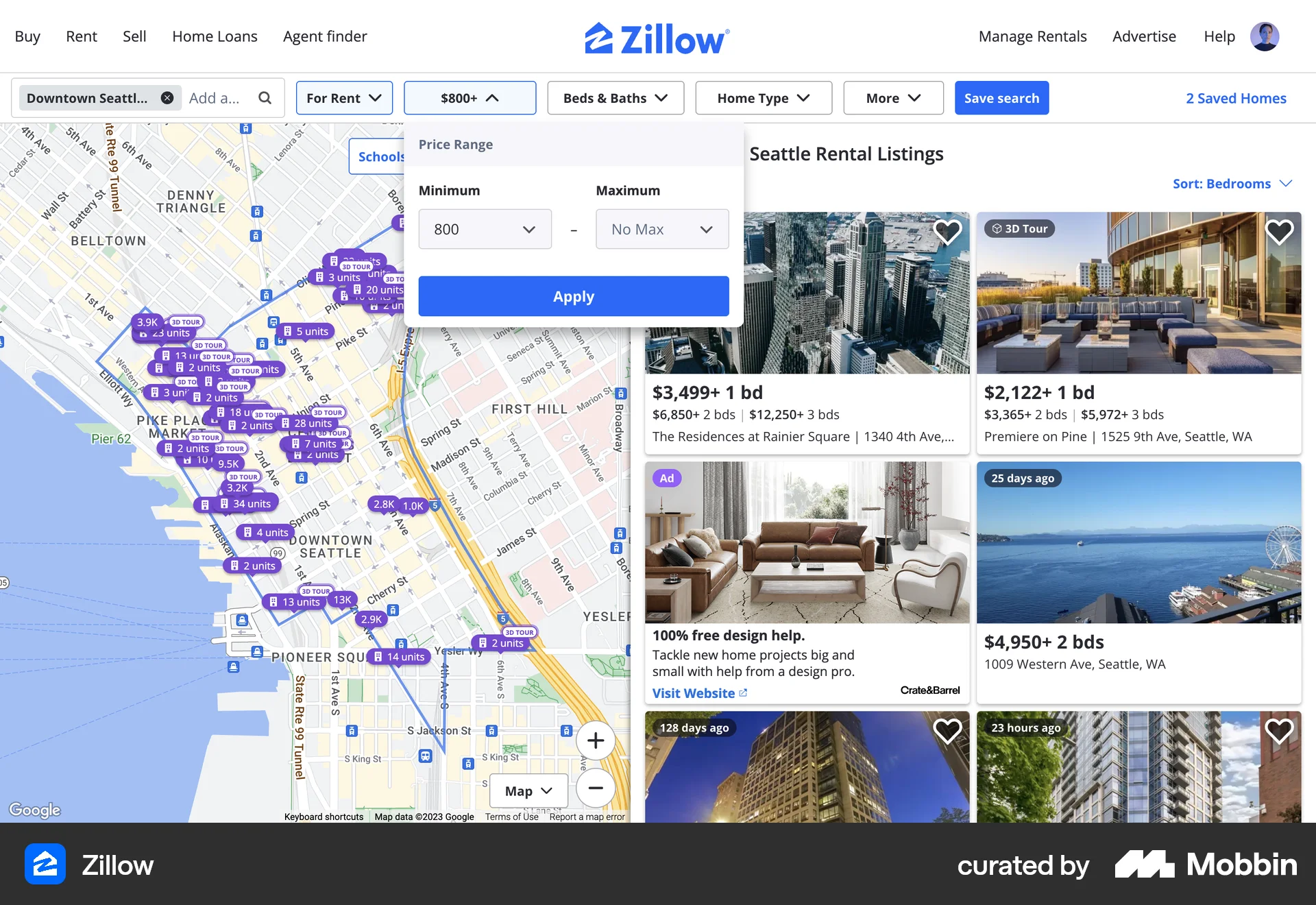 Zillow Web Real Estate App screen