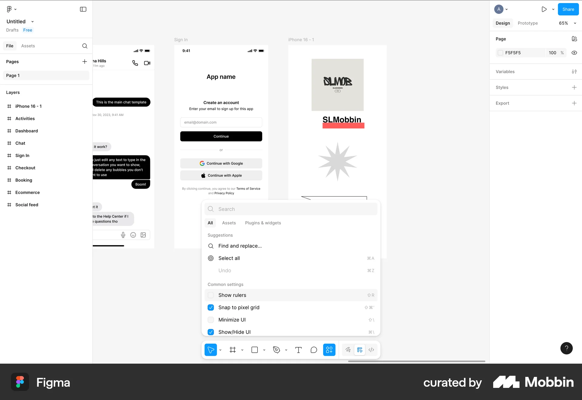 Figma Web Command Palette screen