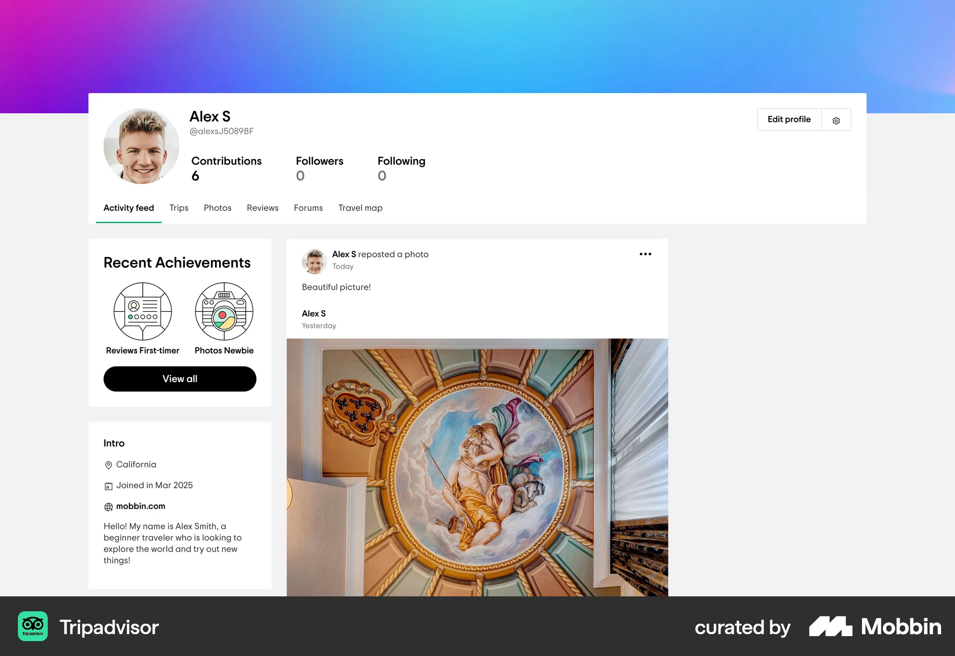 Tripadvisor Web My Account & Profile screen