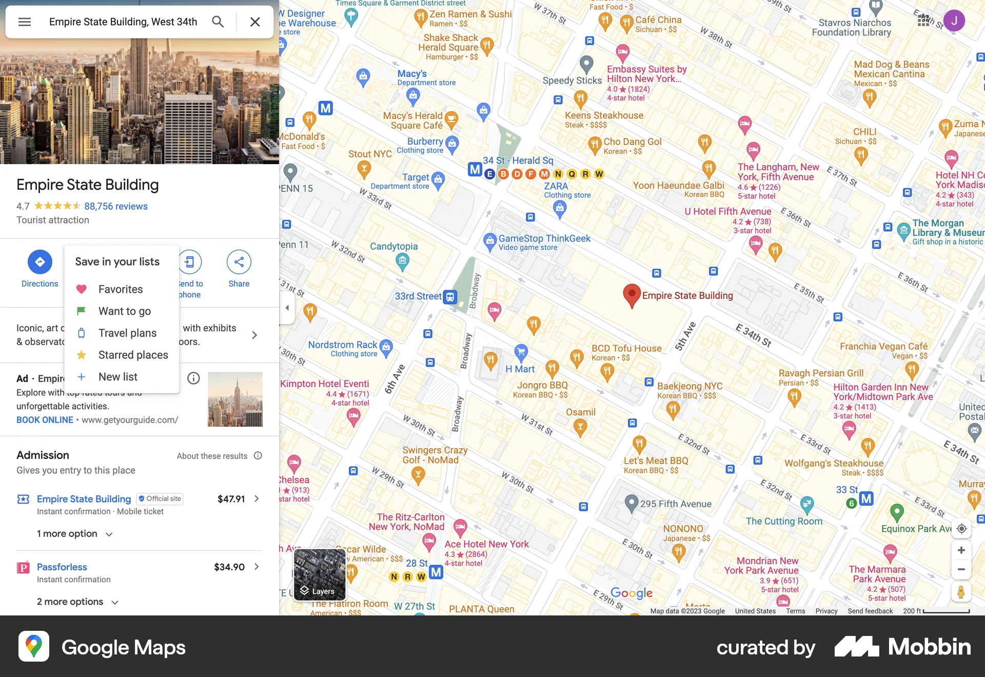 Google Maps Web Save screen