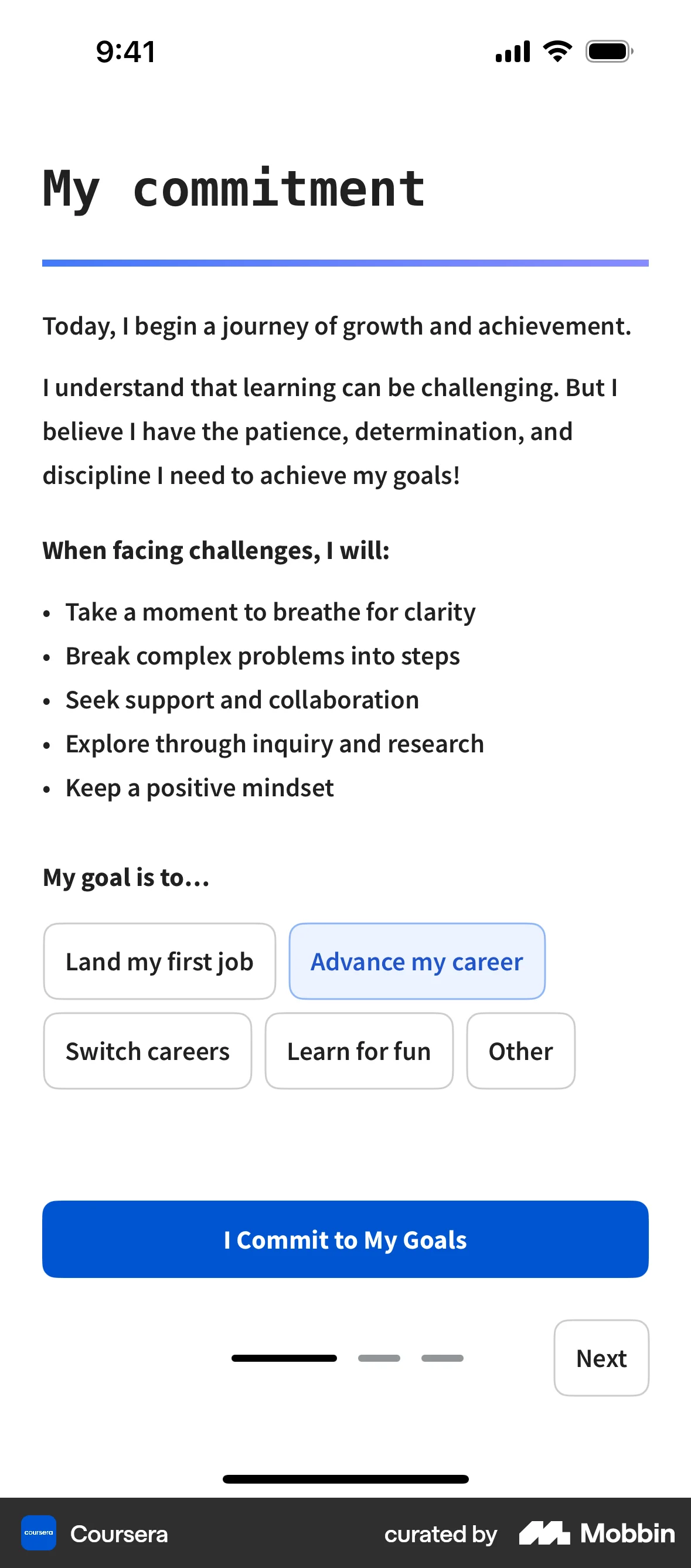 Coursera iOS screen containing Chip UI element