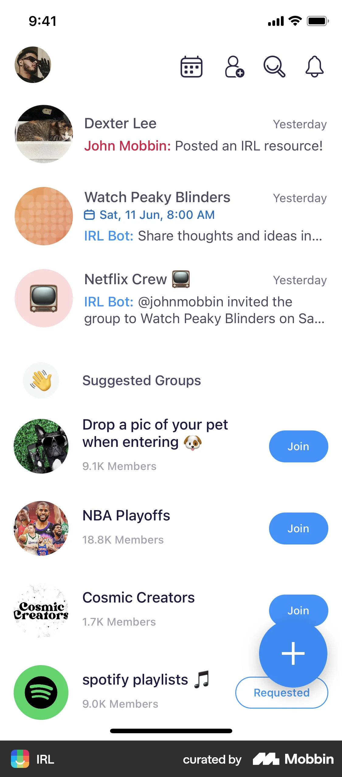 IRL iOS Social Feed screen