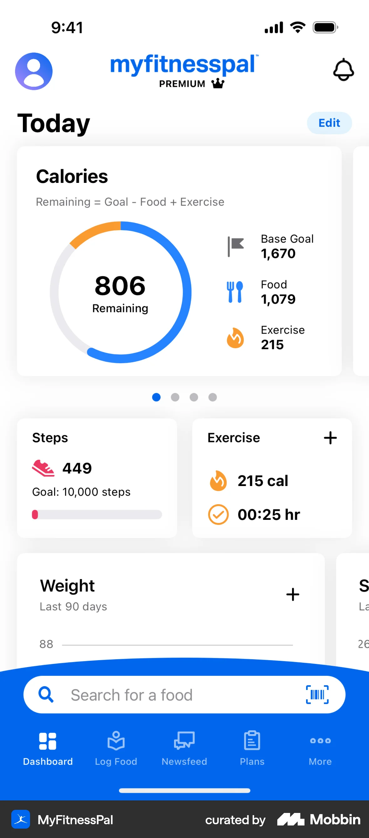 MyFitnessPal iOS Home screen