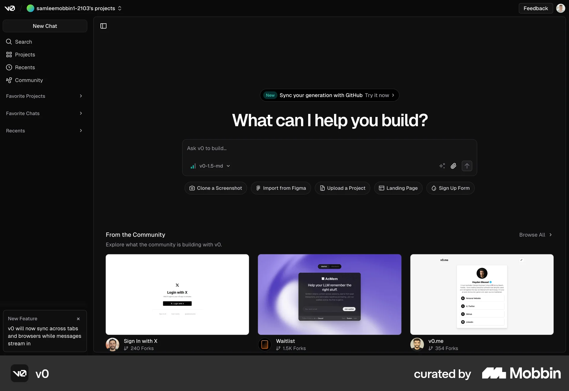 v0 Web Dark Mode screen