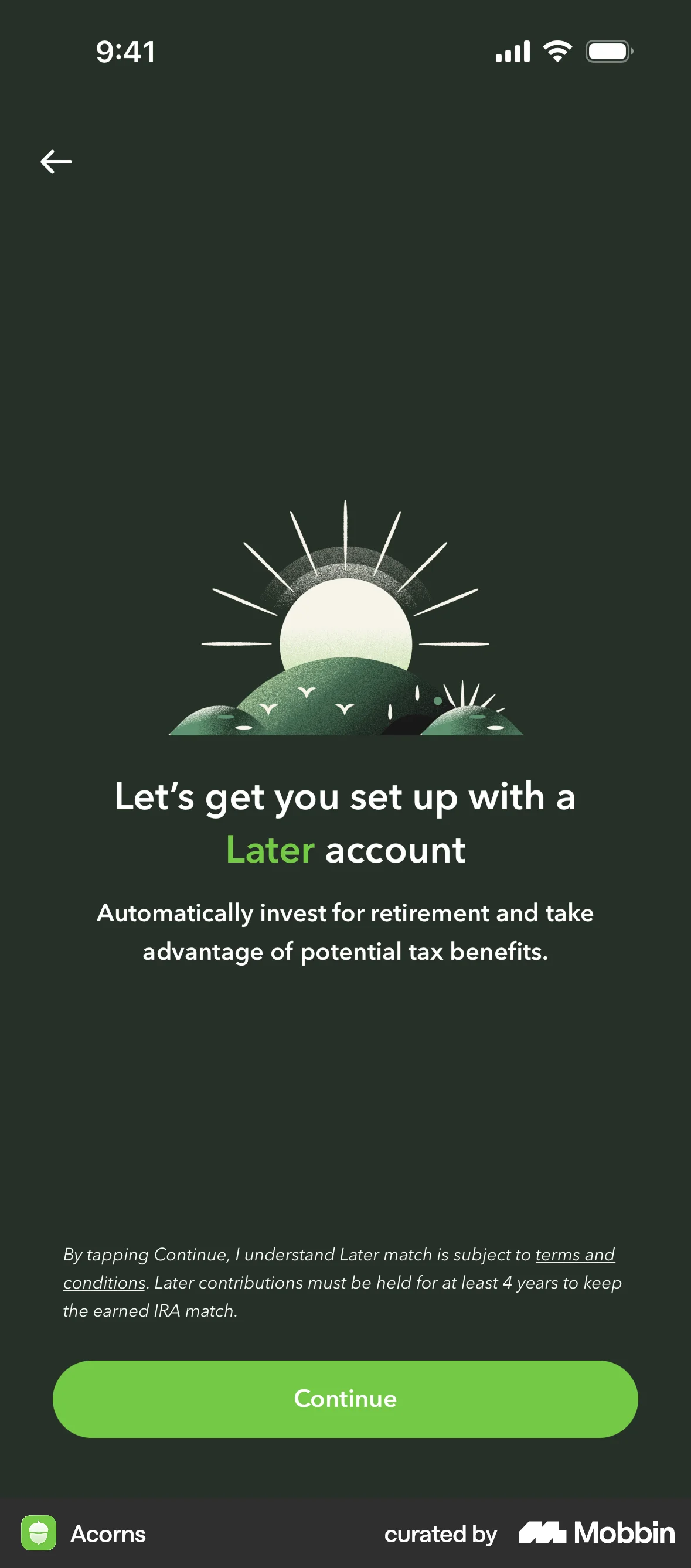 Acorns Onboarding screen
