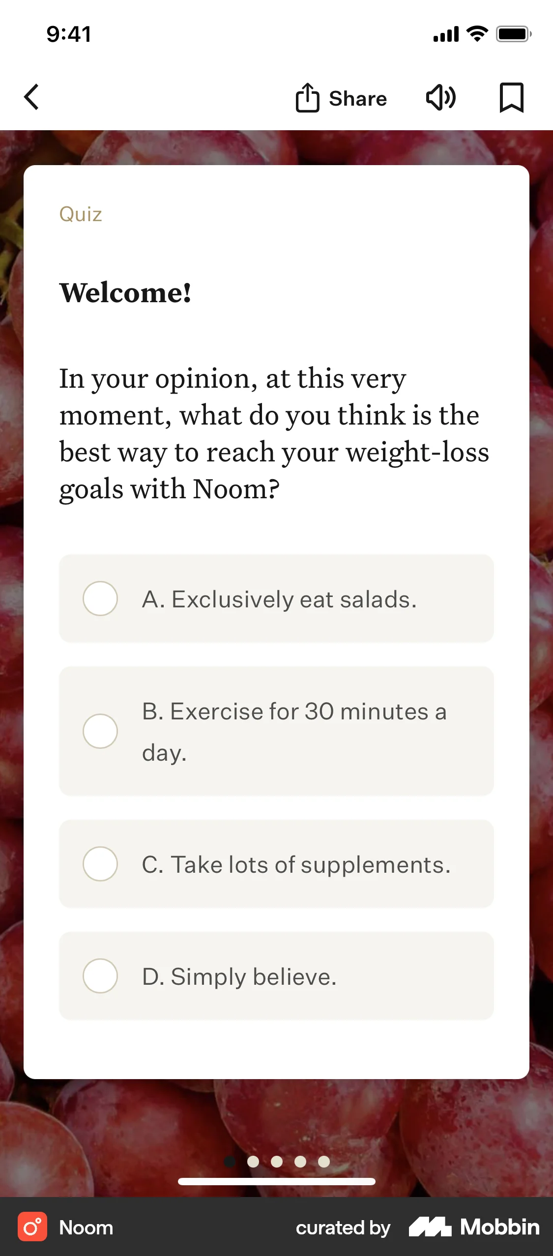 Noom iOS Quiz screen