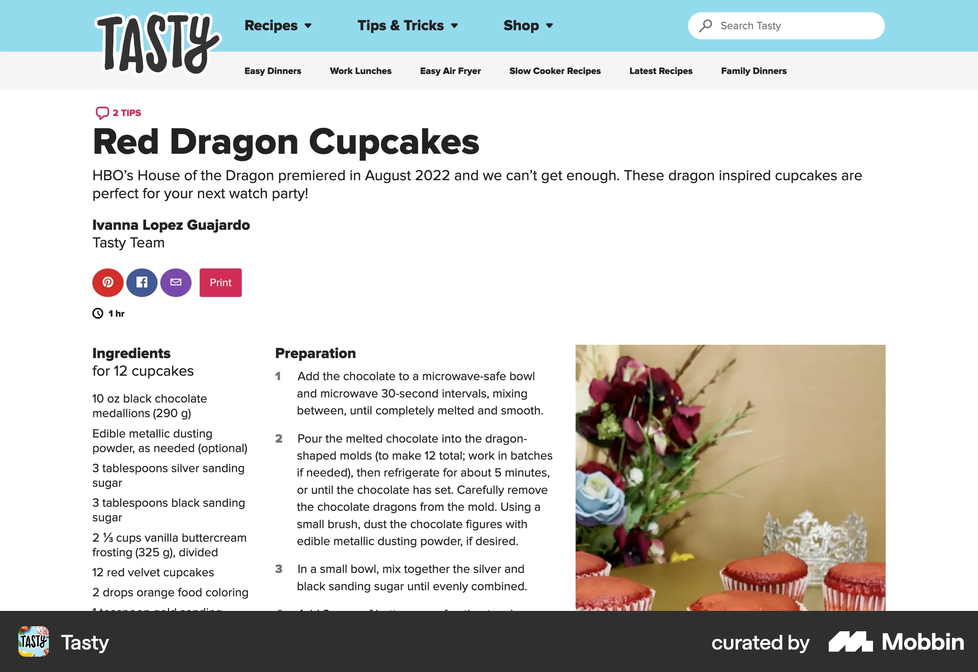 Tasty Web Recipe Detail screen