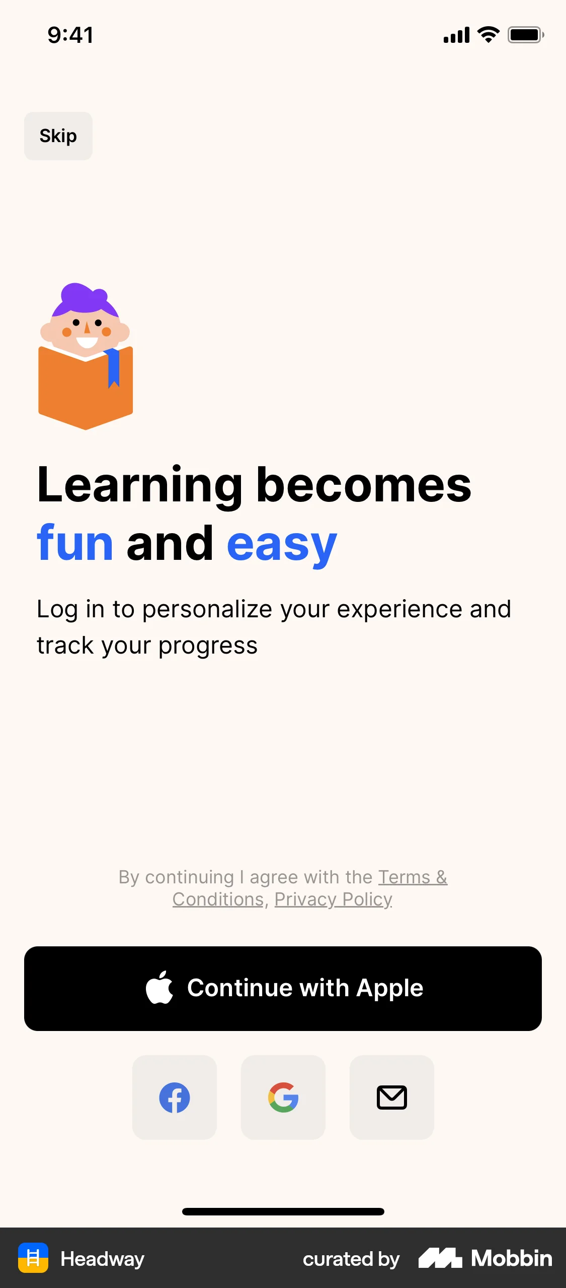 Headway iOS Login screen