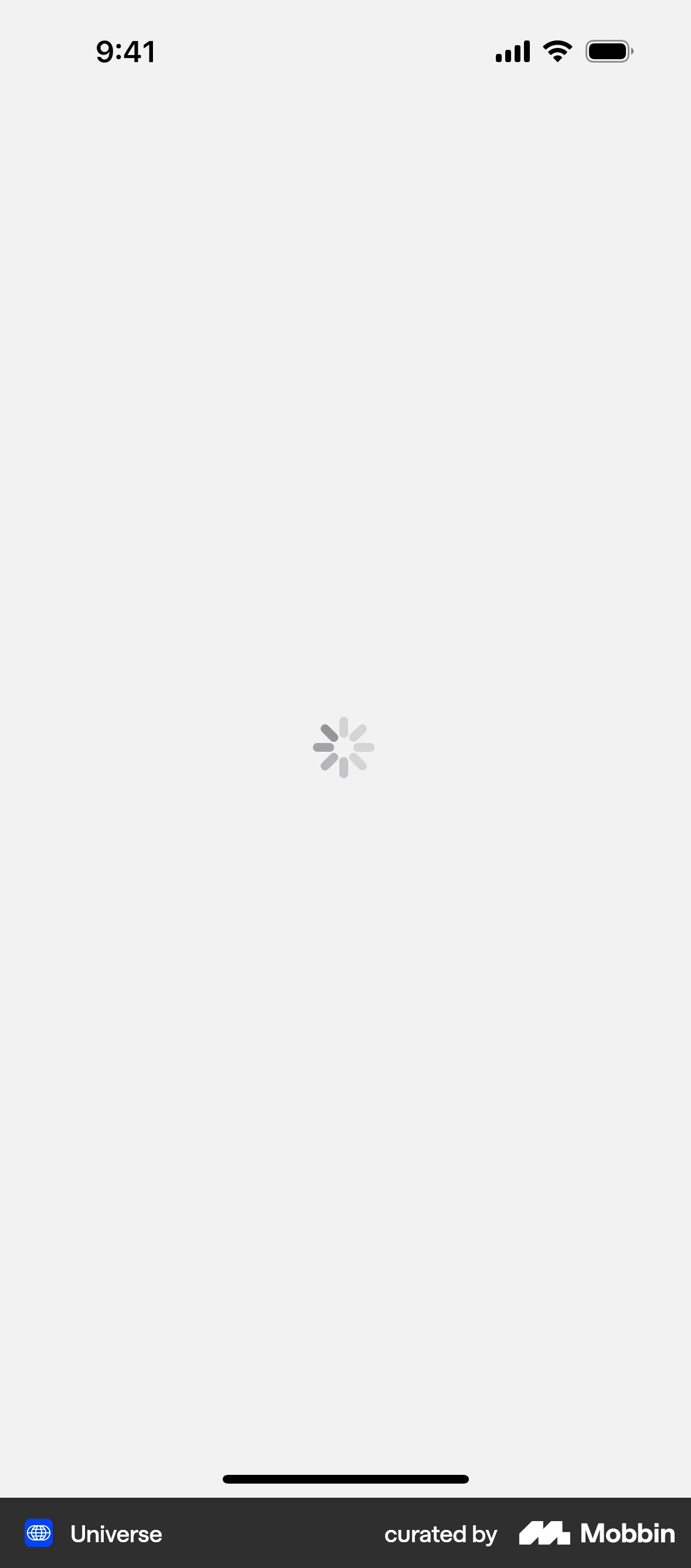 Universe iOS screen containing Spinner UI UI element