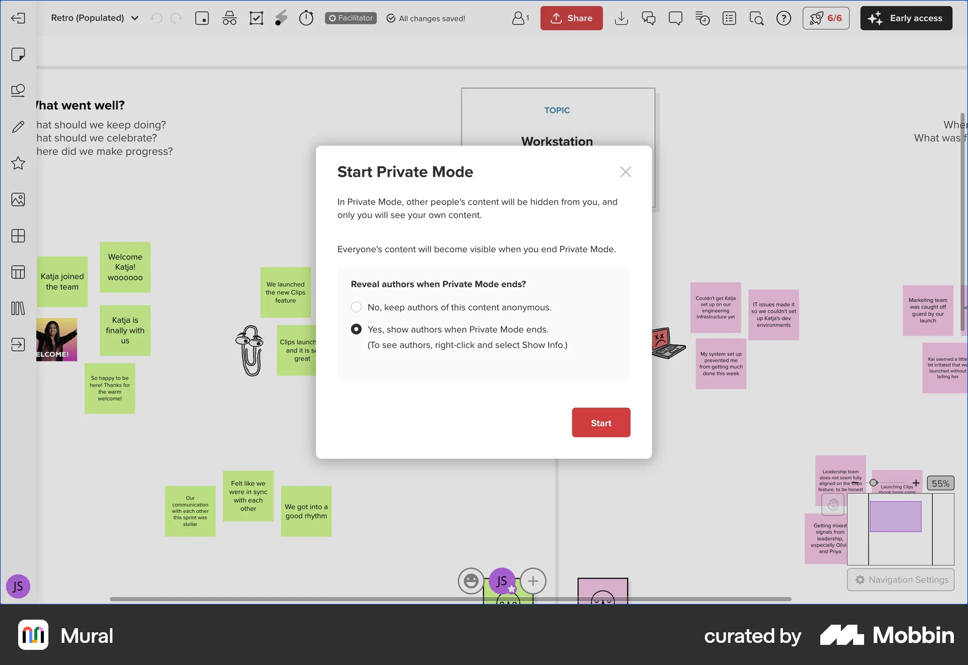 Mural Web screen containing Radio Button UI element