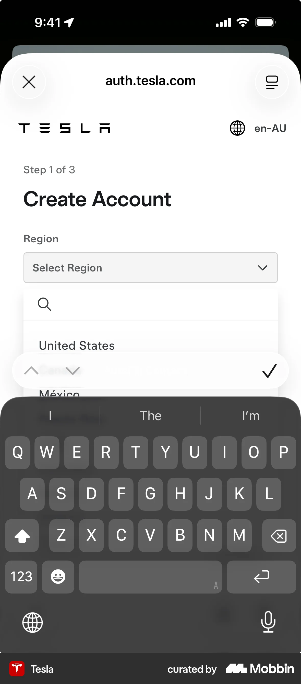 Tesla Onboarding screen