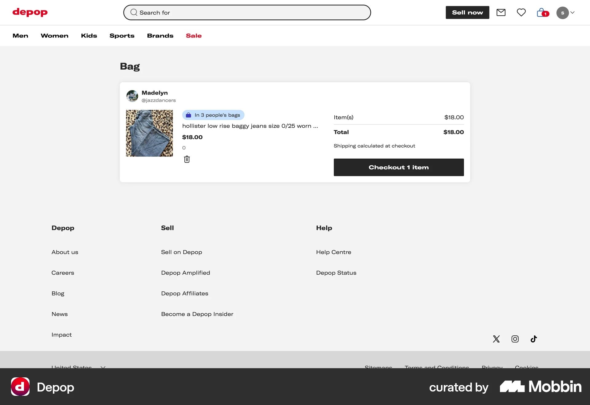 Depop Web Web Shopping Cart screen