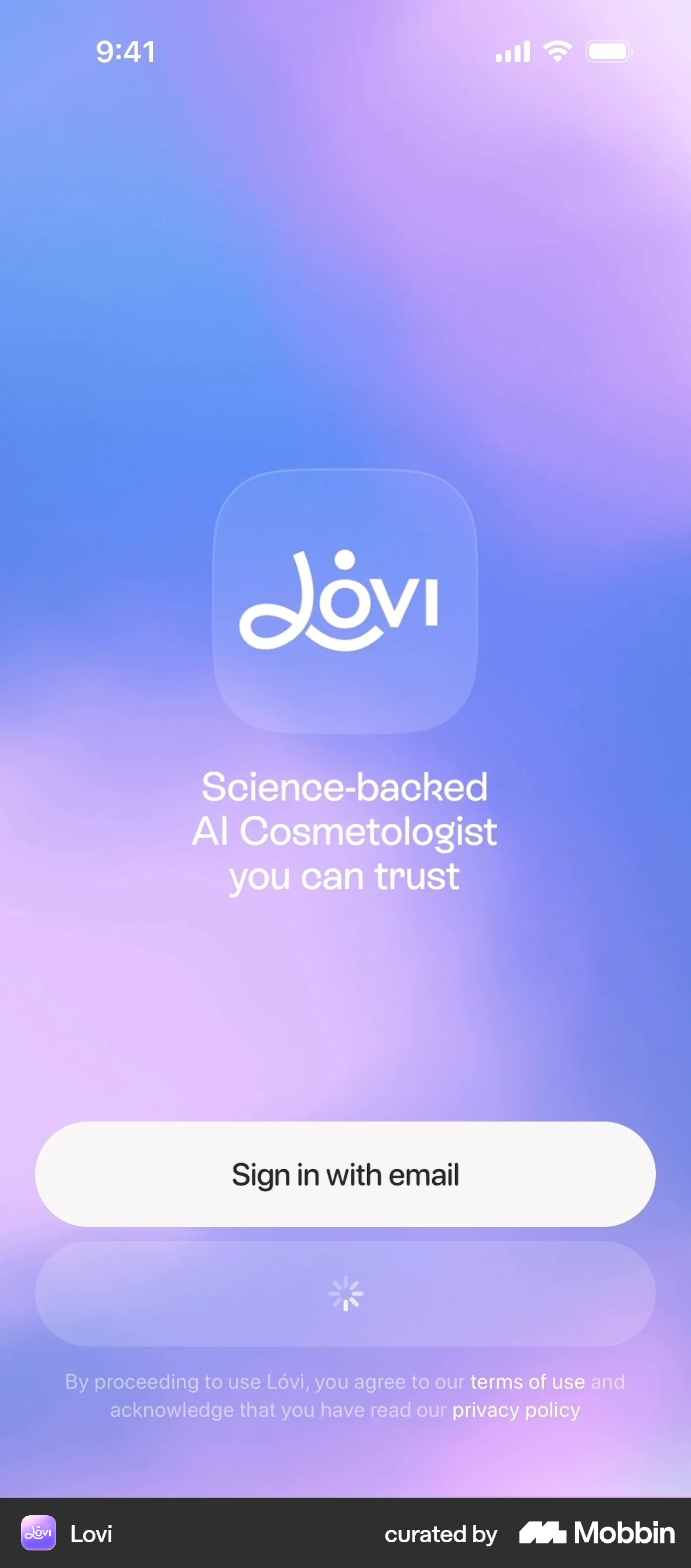 Lovi iOS Glassmorphism screen
