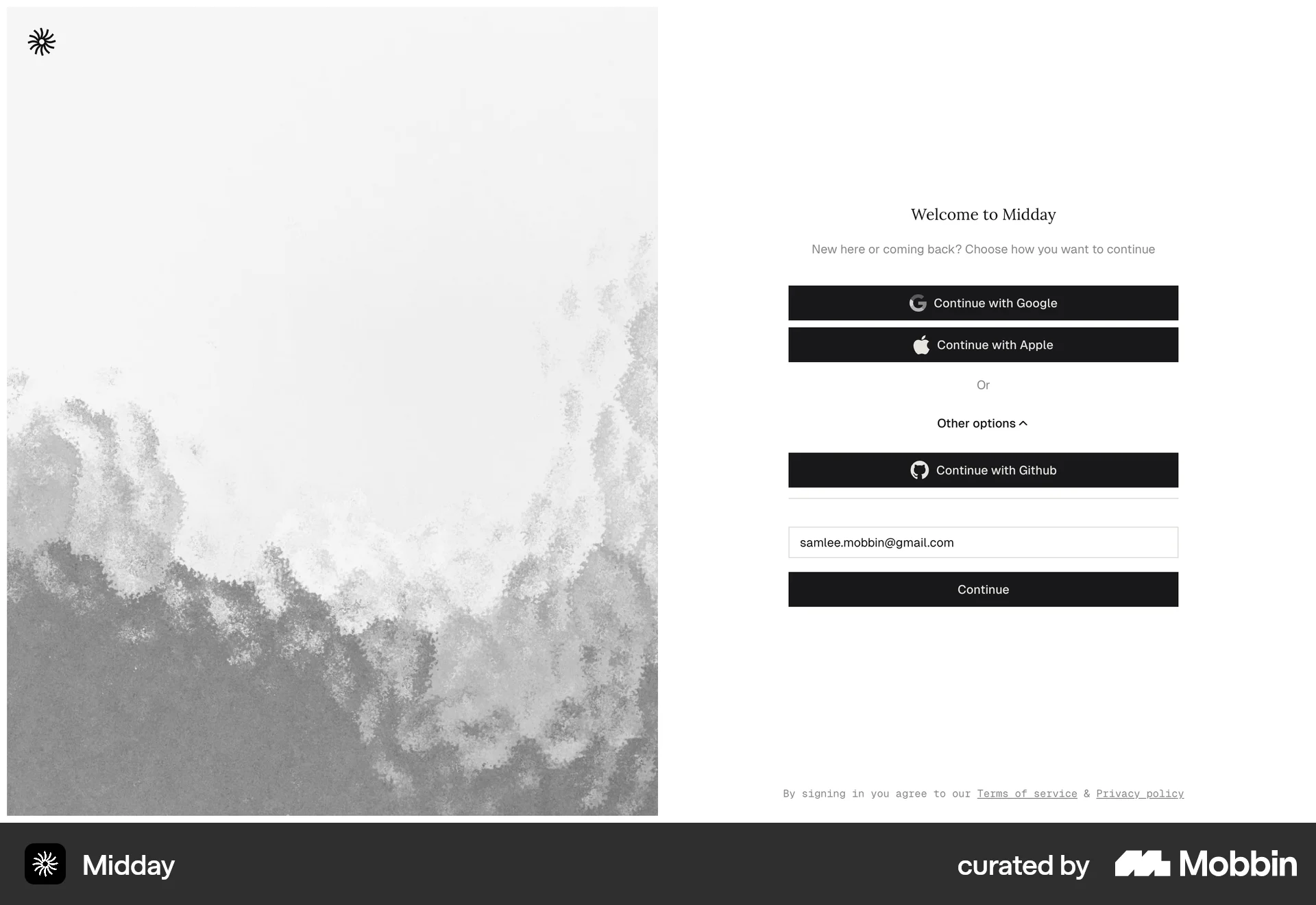 Midday Web Signup screen