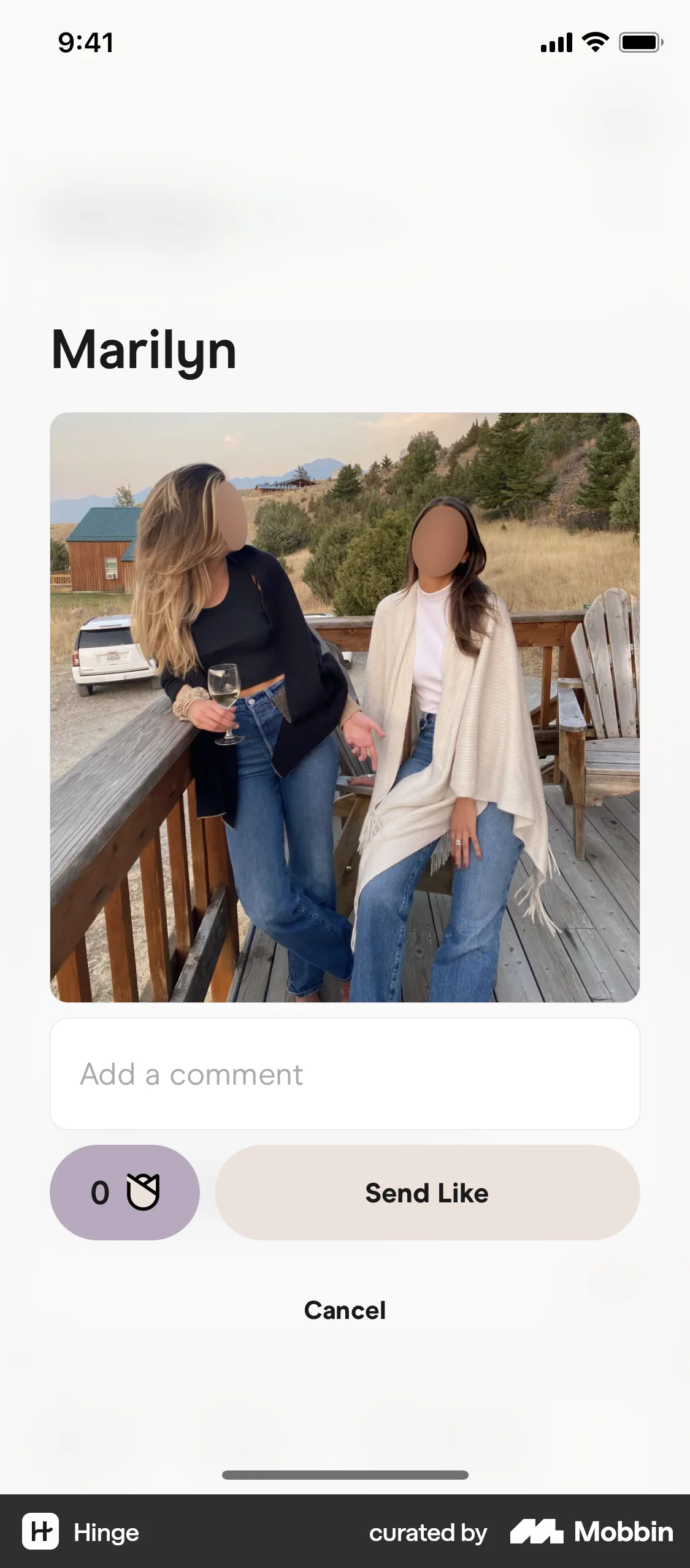Hinge iOS Like & Upvote screen