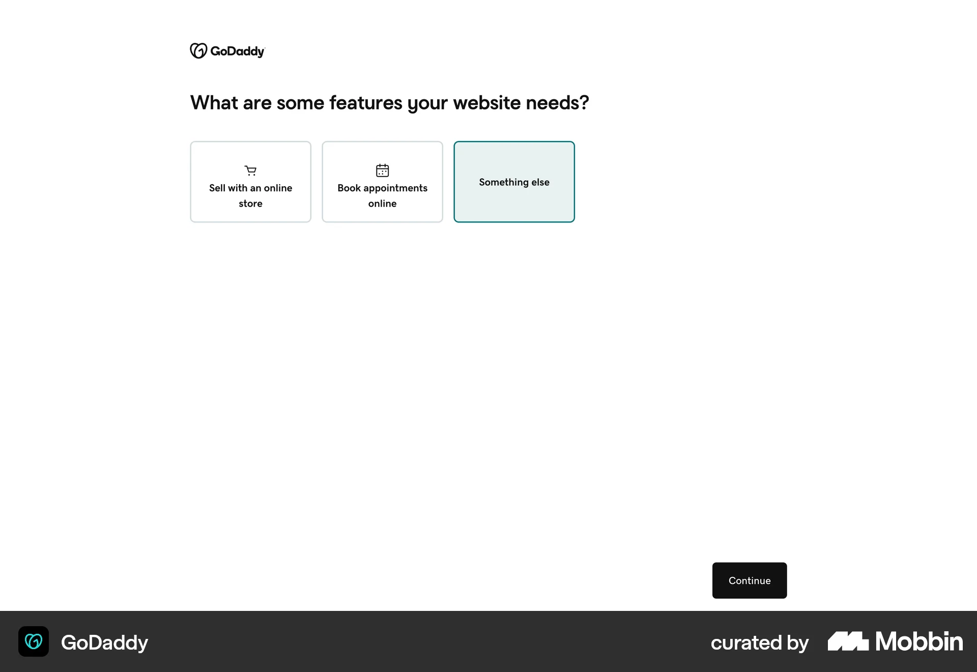 GoDaddy Web Wizard UI screen