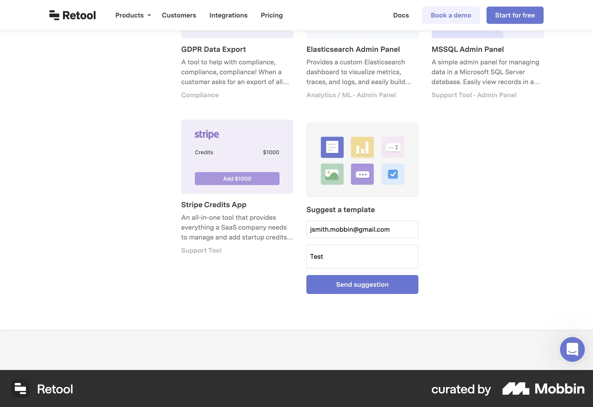 Retool Web Other Action screen