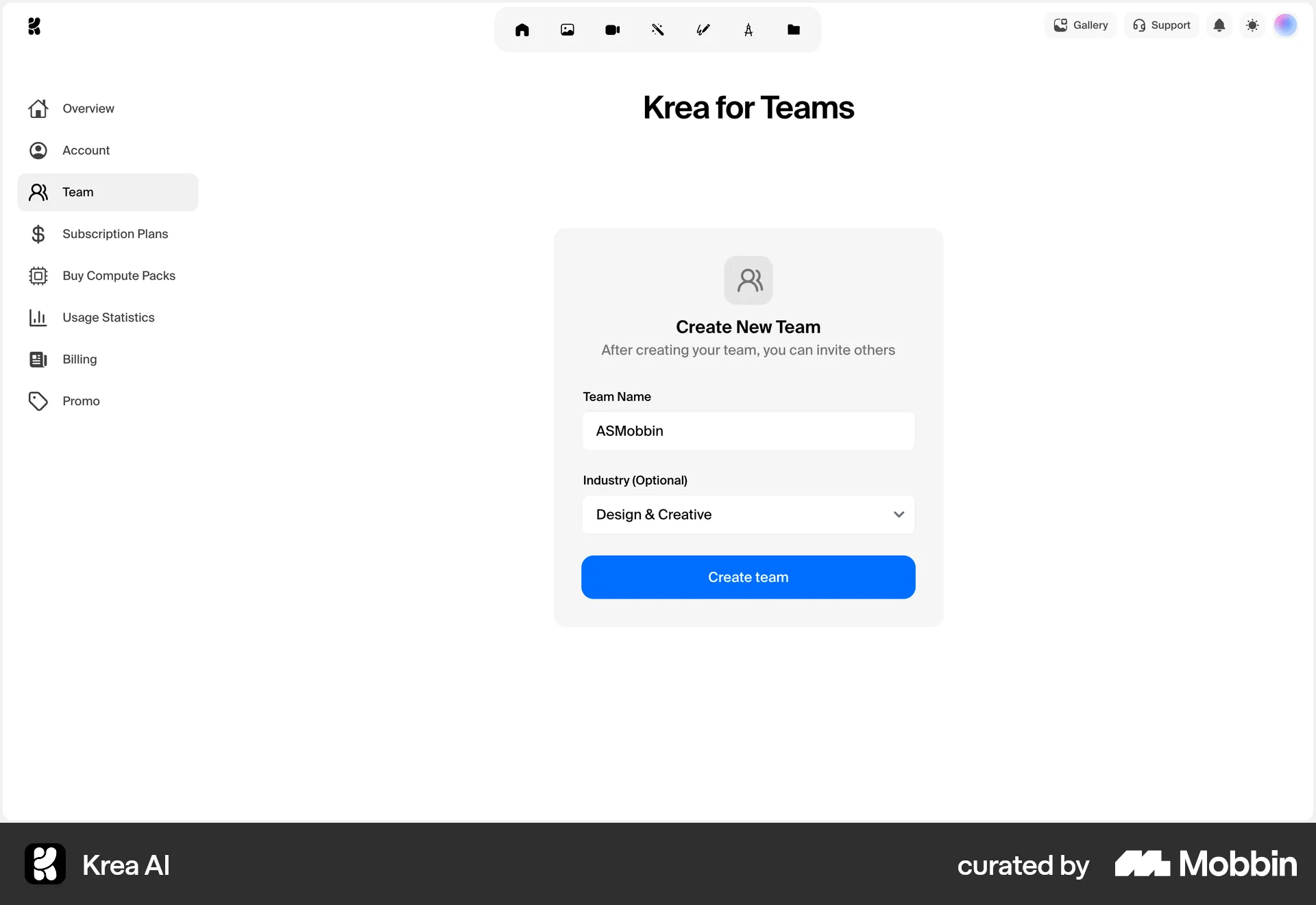 Krea AI Web Add & Create screen