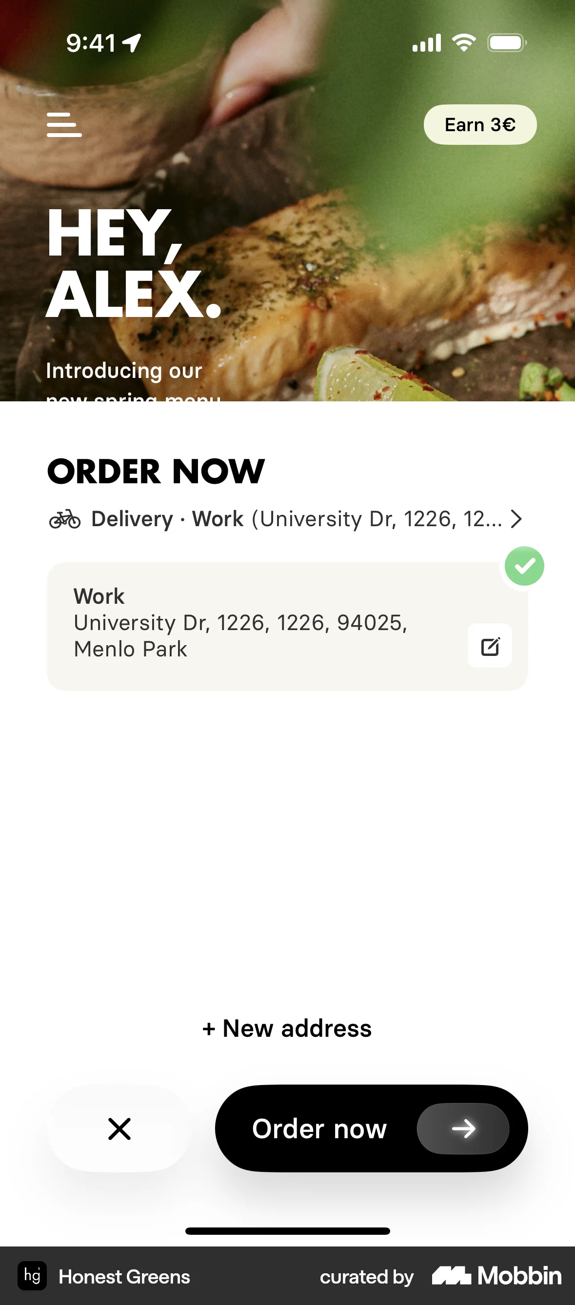 Honest Greens iOS Location & Address screen