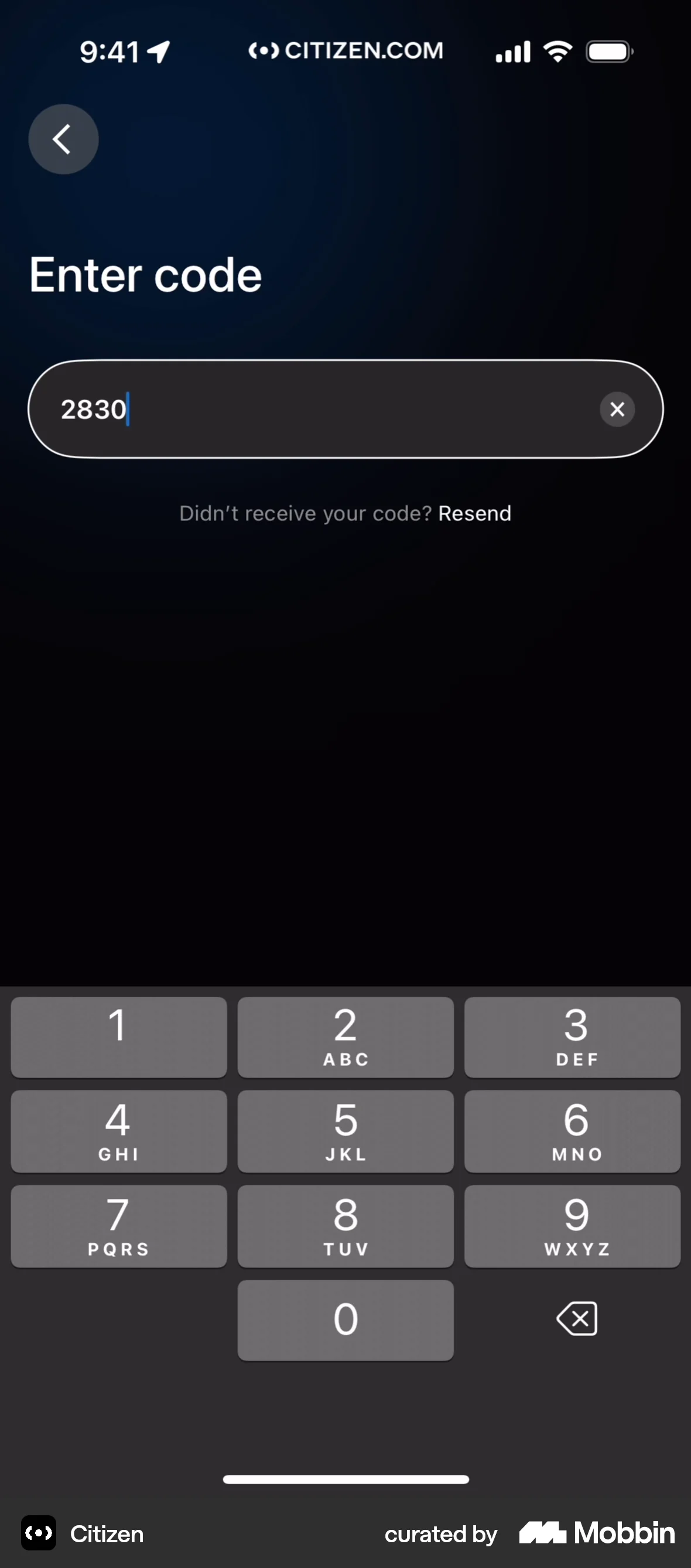 Citizen iOS Verification screen