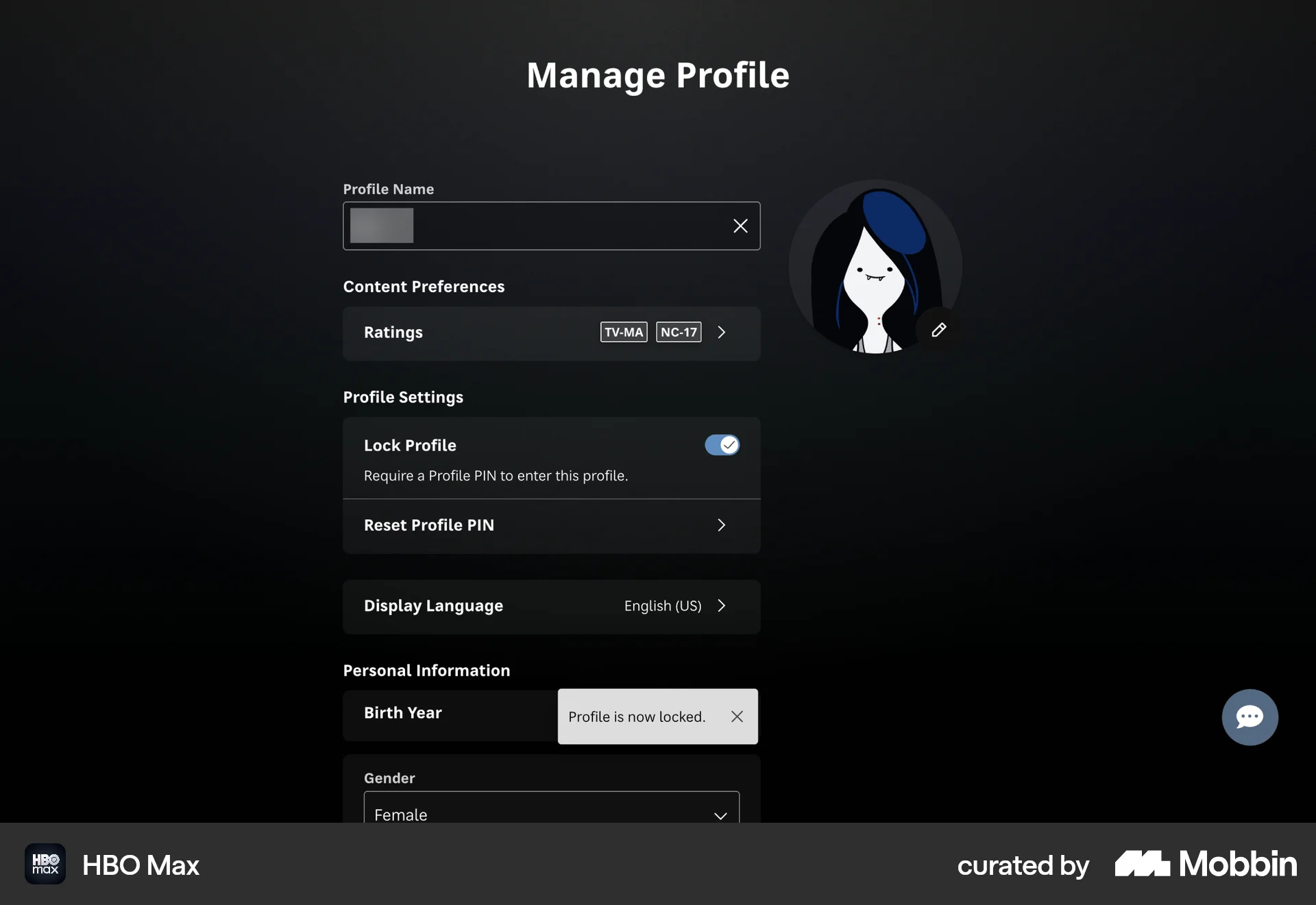 HBO Max Web screen containing Toast UI element