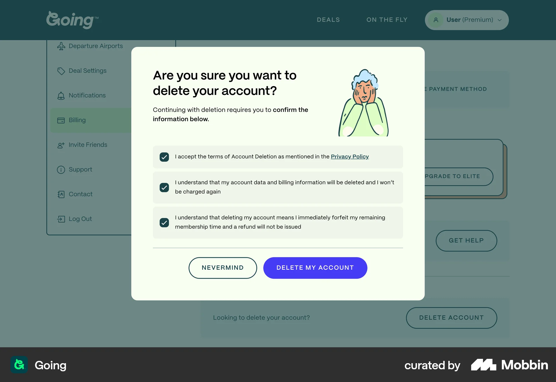 Going Web screen containing Checkbox UI element