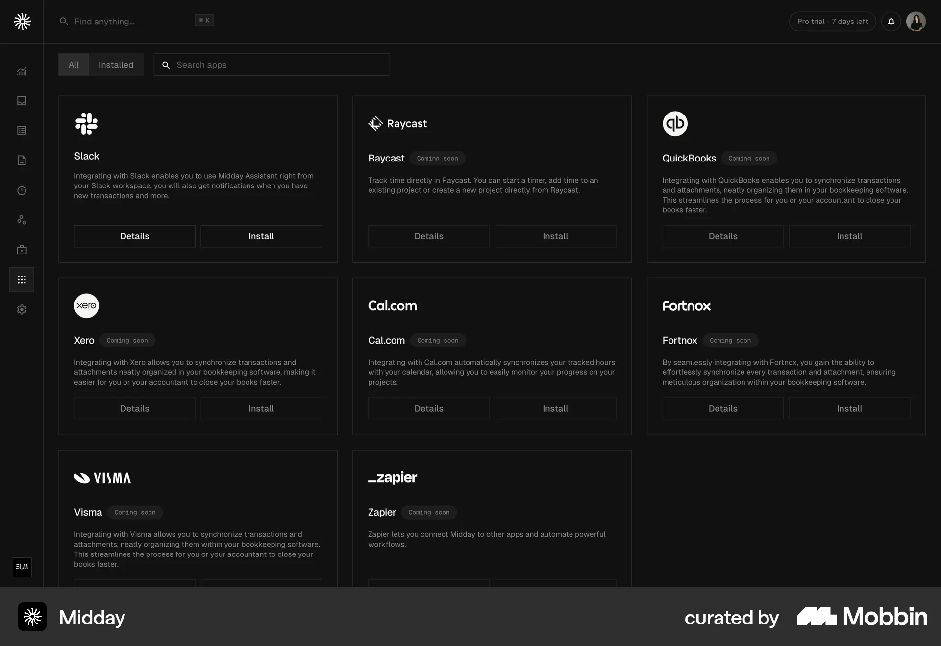 Midday Web Dark Mode screen