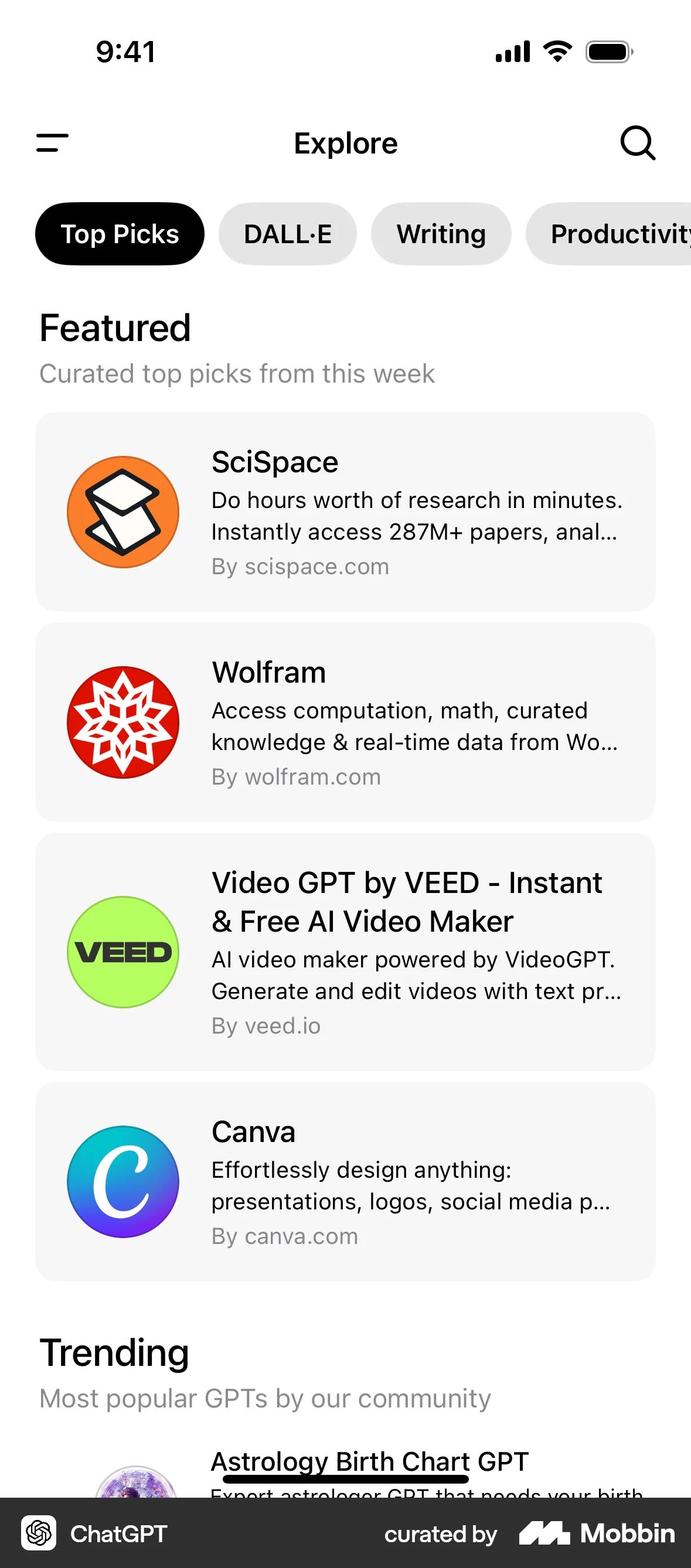 ChatGPT iOS screen containing Chip UI element