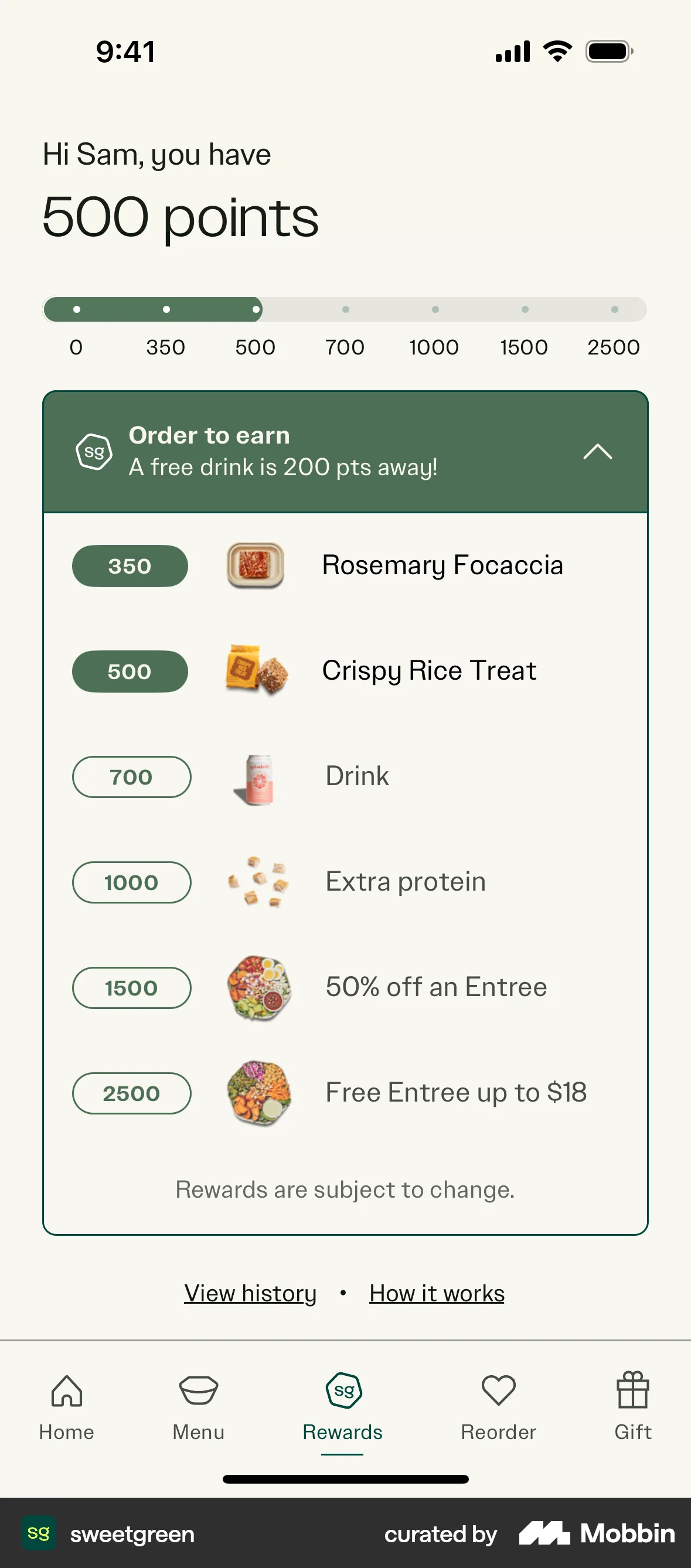 sweetgreen iOS screen containing Accordion UI element