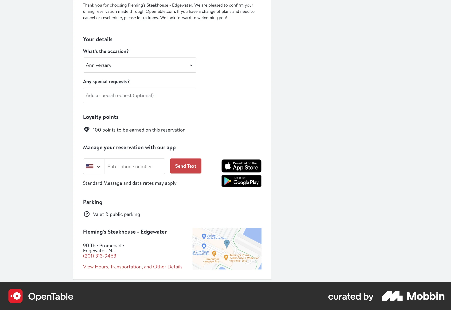 OpenTable Web Reservation Details | Mobbin