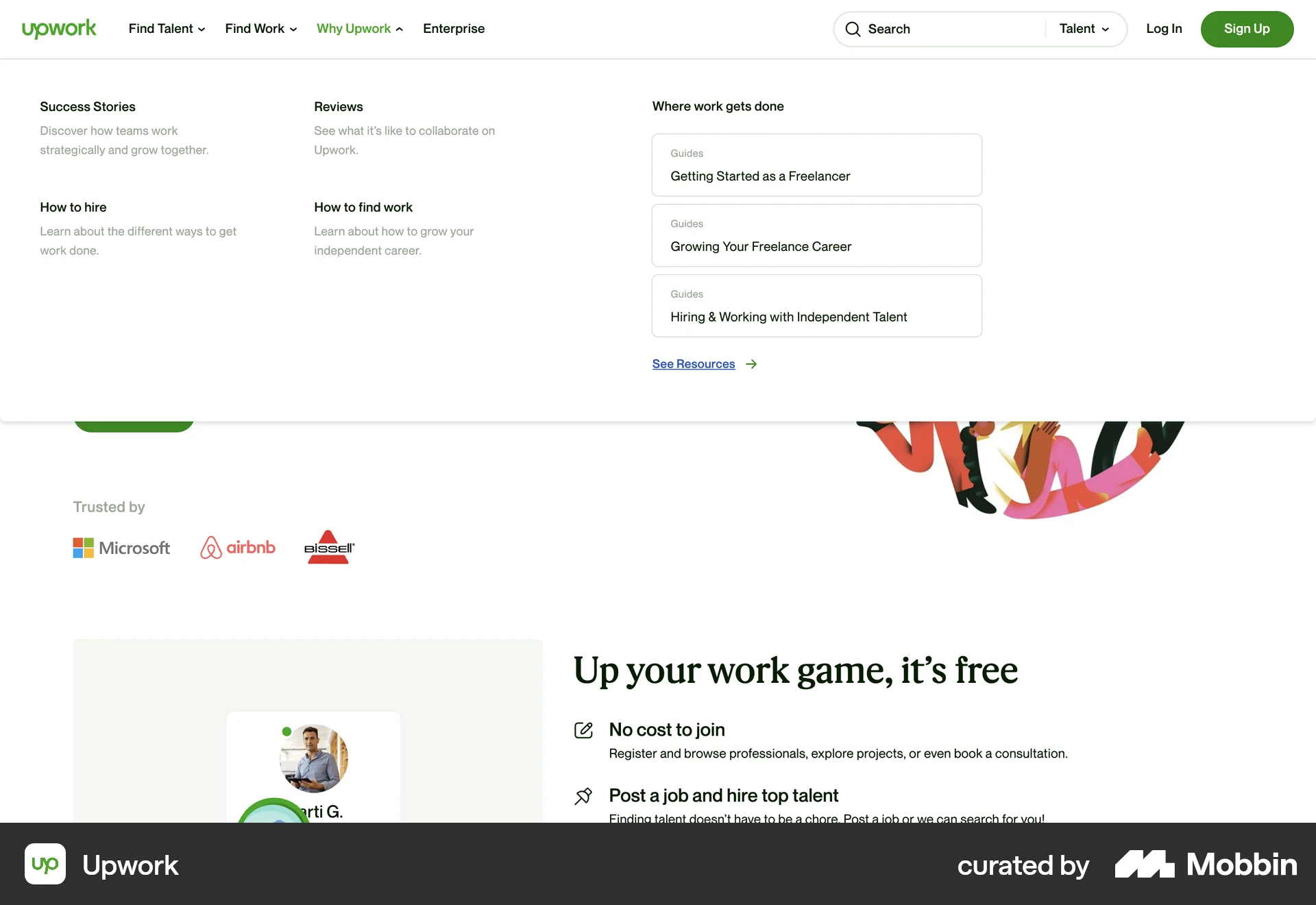 Upwork Web screen containing Navigation Menu UI element