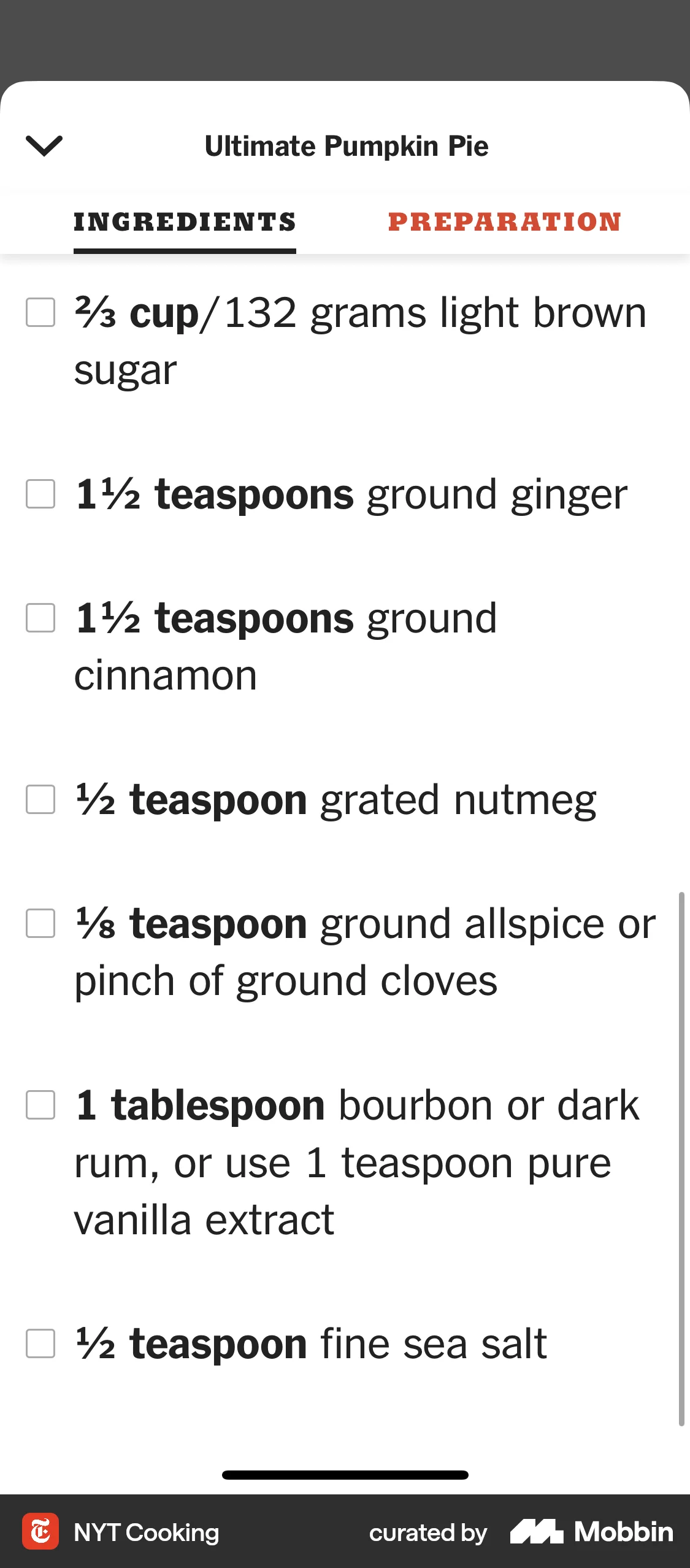 NYT Cooking iOS Recipe Detail screen