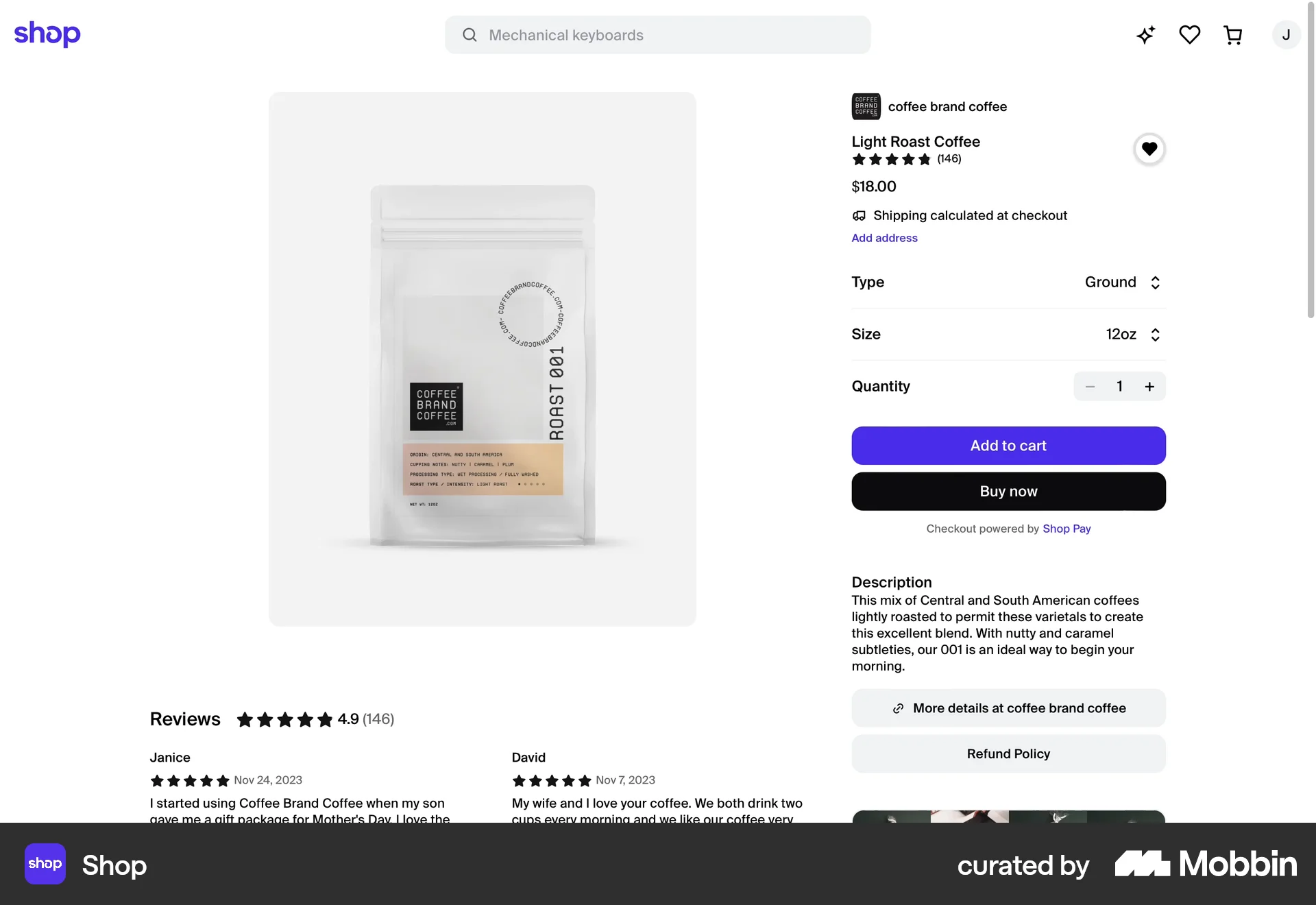 Shop Web screen containing Stepper UI element
