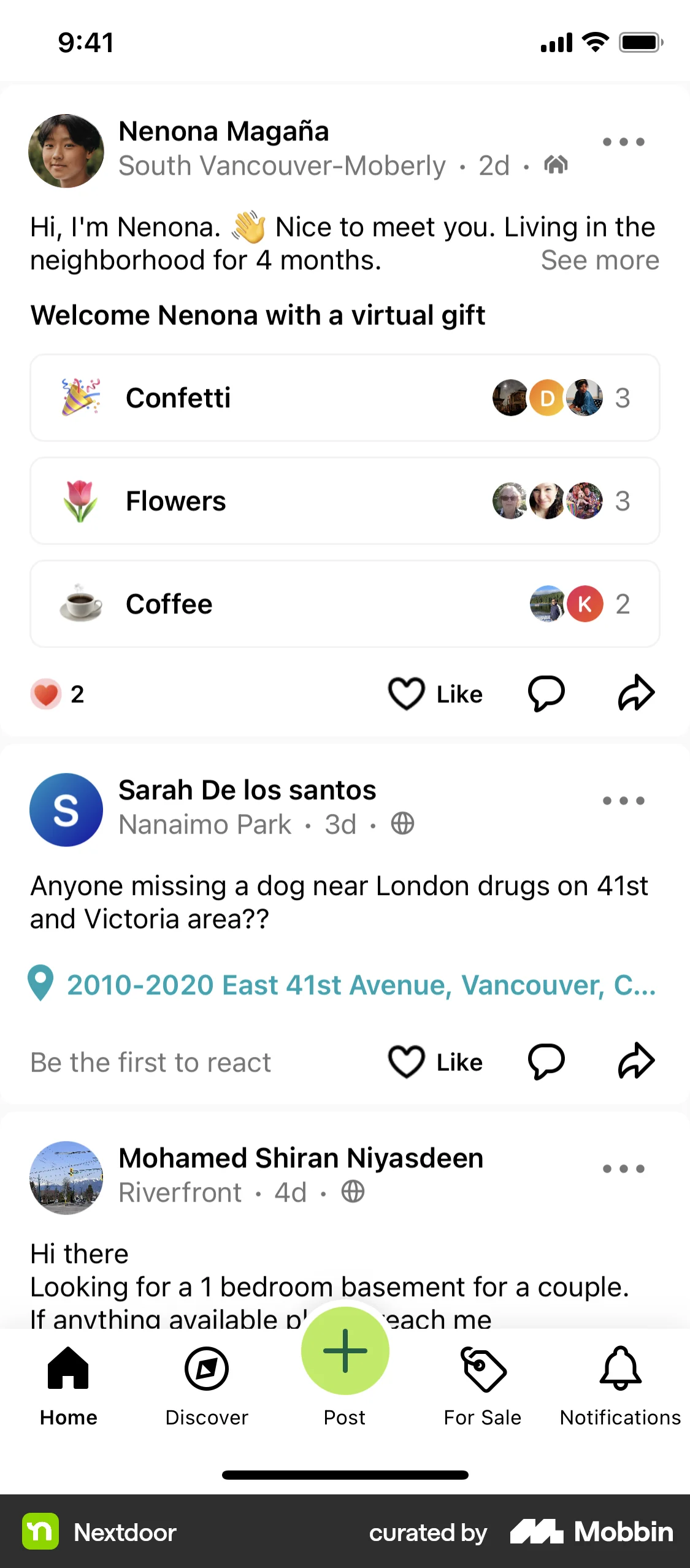 Nextdoor iOS Social Feed screen